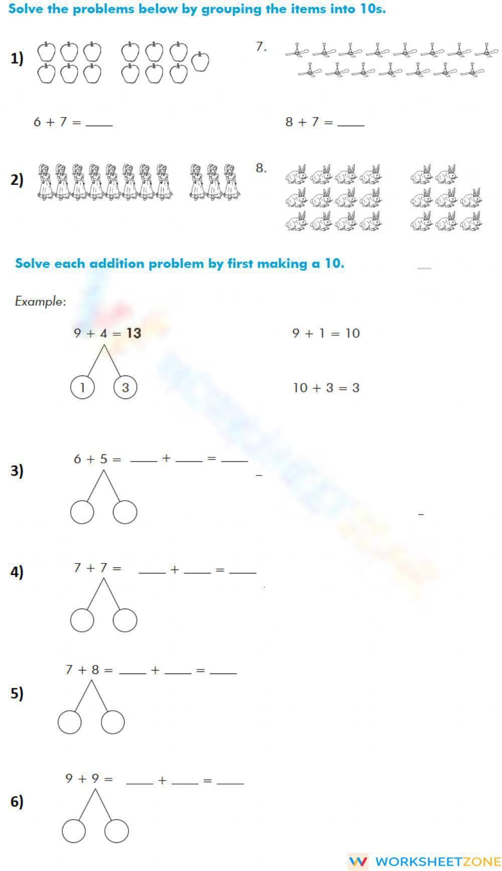 Adding by Making Ten Strategy Worksheet - Page 1
