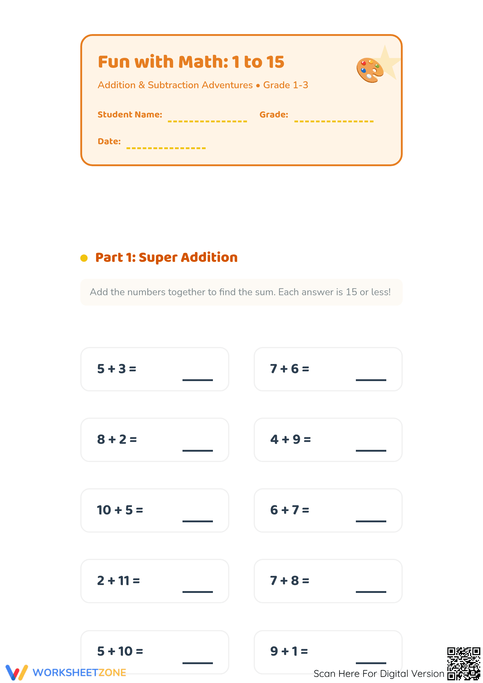 Printable Addition & Subtraction Worksheet | Grade 1 Math - Page 1