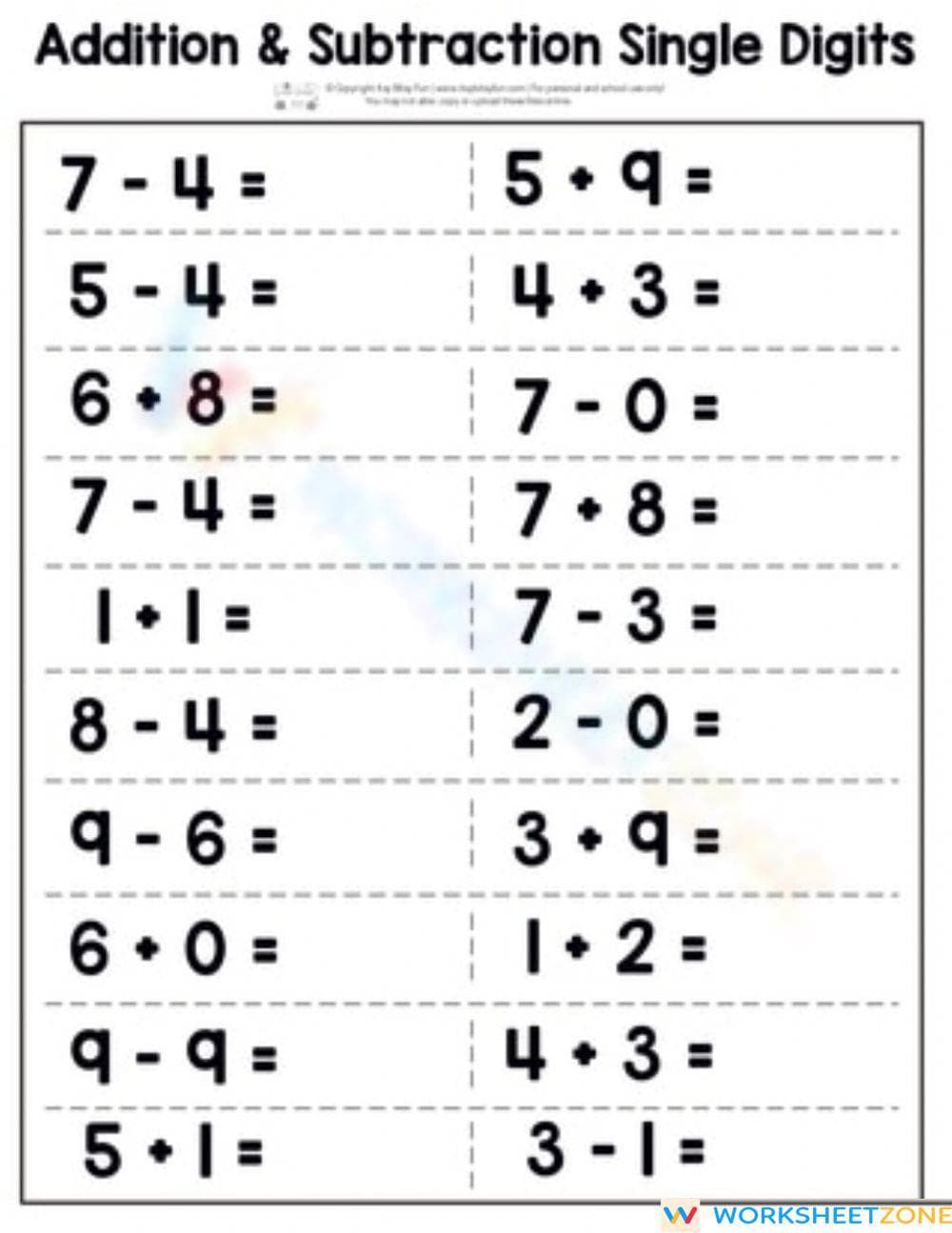 Math Worksheet: Addition and Subtraction Practice - Page 1