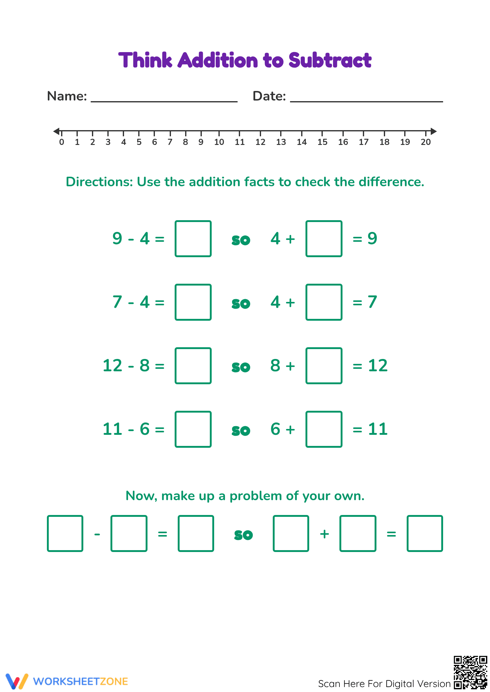 Think Addition to Subtract | Essential Grade 1 Math - Page 1