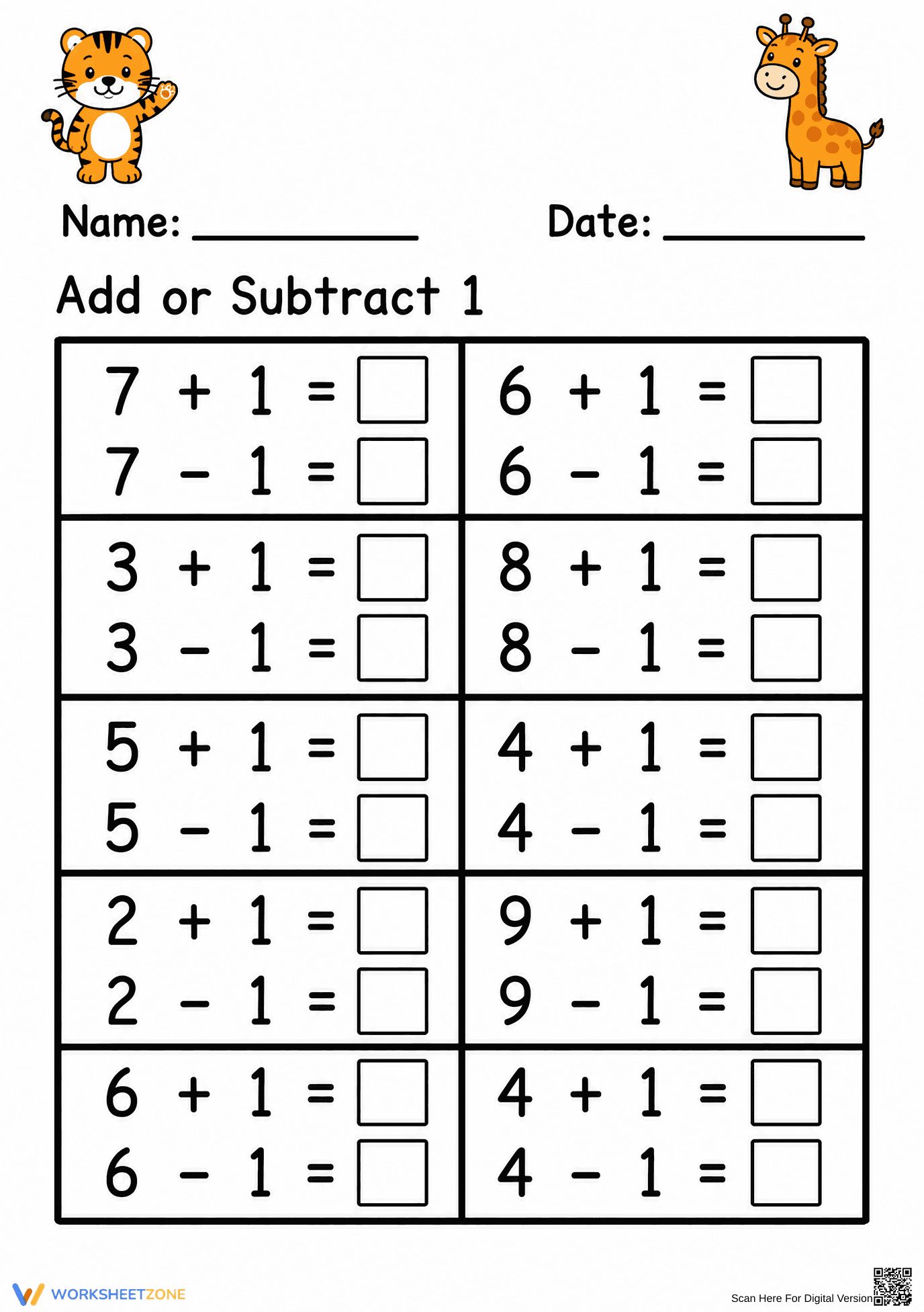 Grade 1 Add and Subtract — Printable No-Prep Worksheet - Page 1