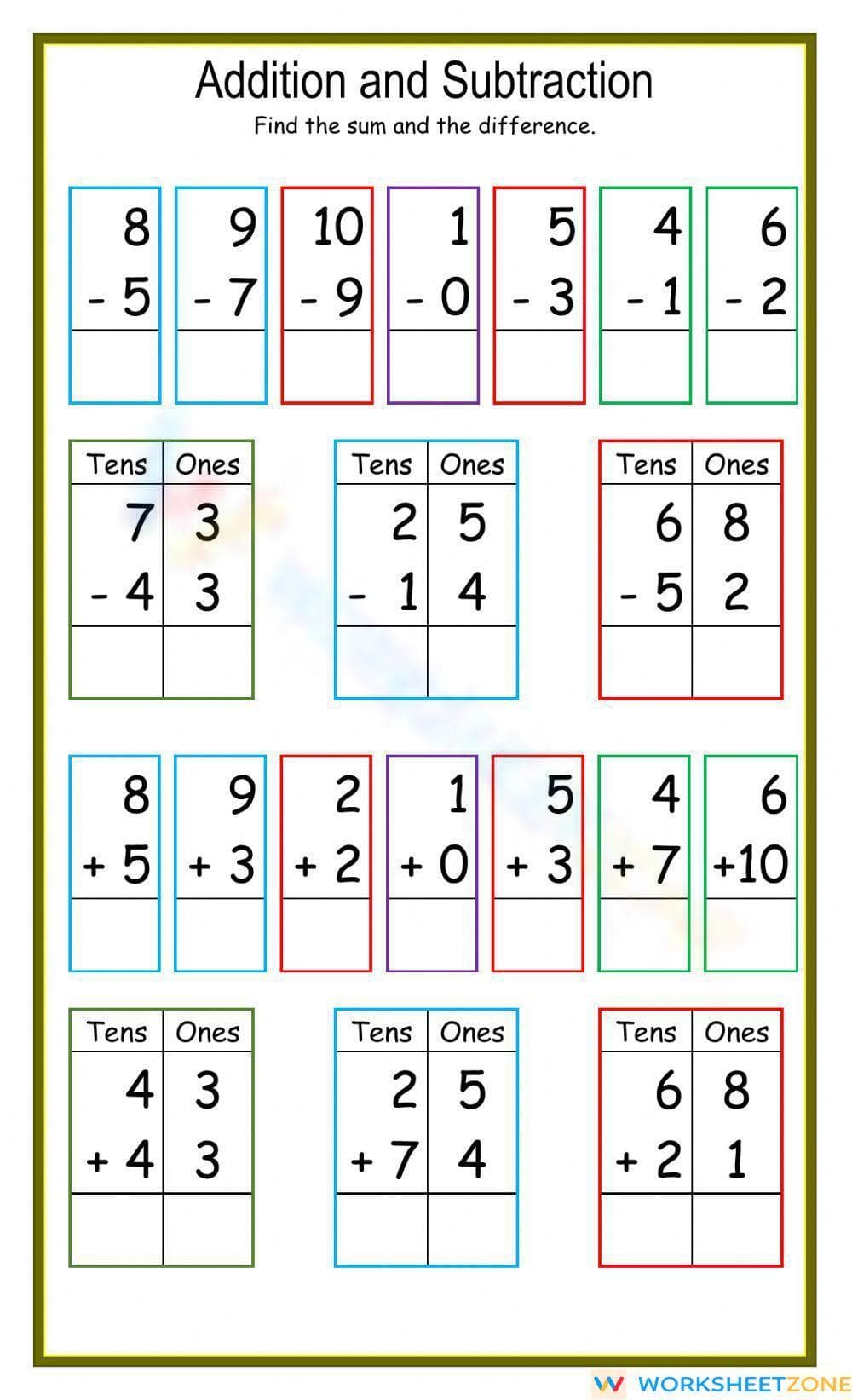 Engaging Addition and Subtraction Worksheet - Page 1