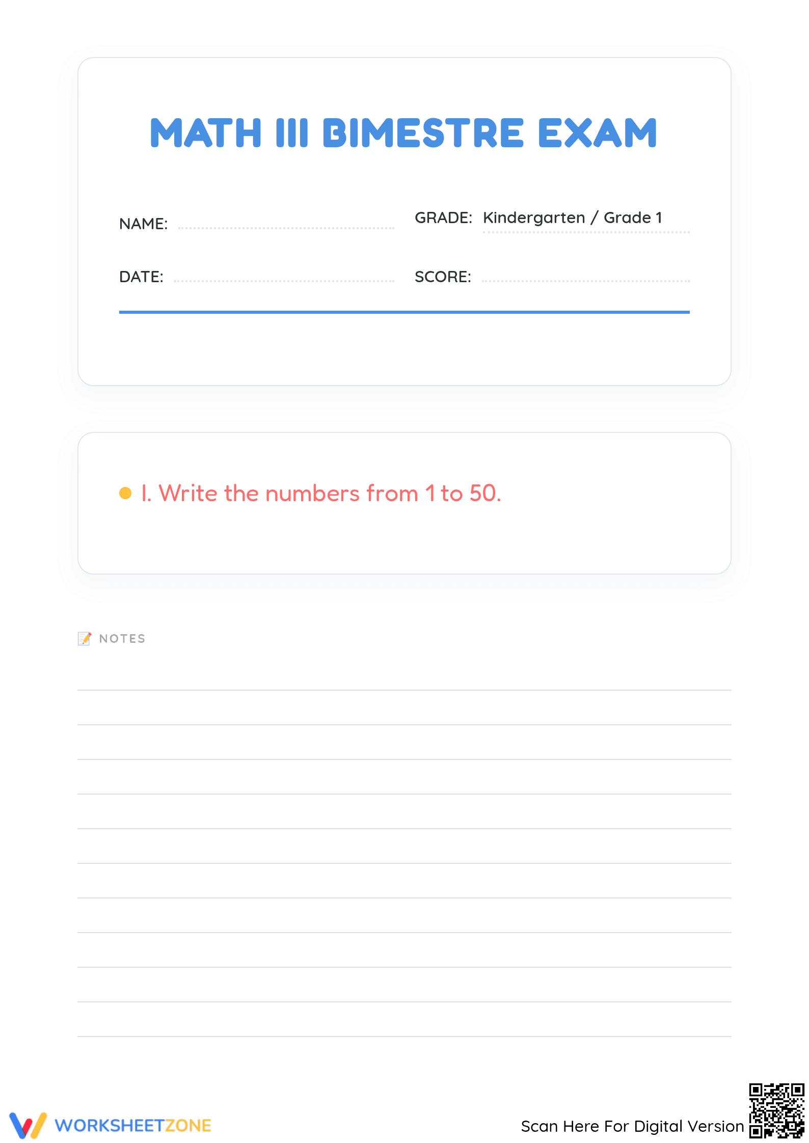 Printable Math III Bimestre Exam: Grade 1 Assessment - Page 1