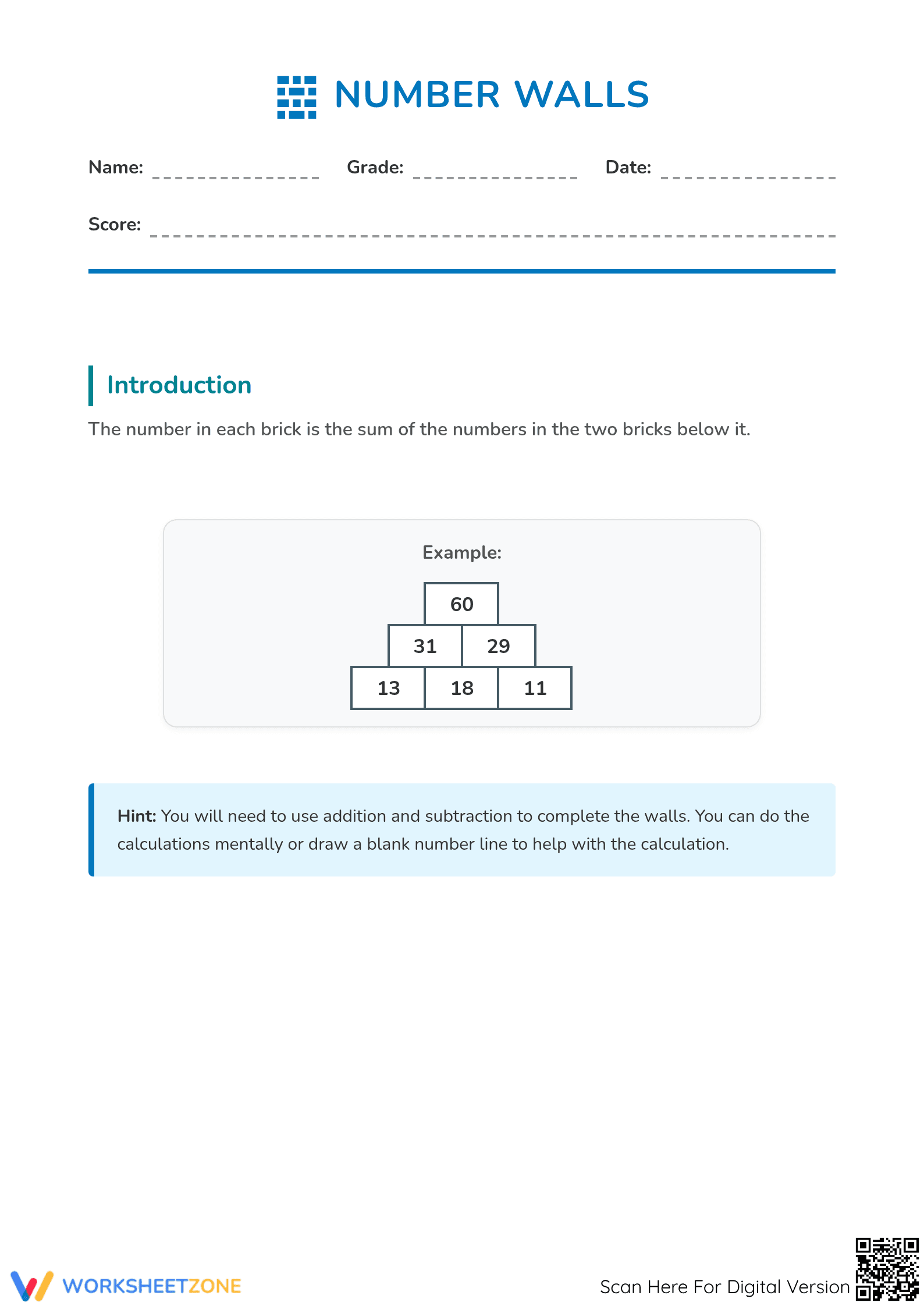 Essential Number Walls: Addition & Subtraction — Grade 3/4 - Page 1