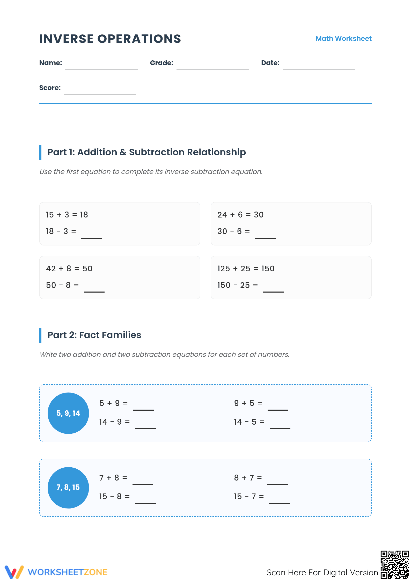 Essential Inverse Operations Math Worksheet | Grade 4 - Page 1