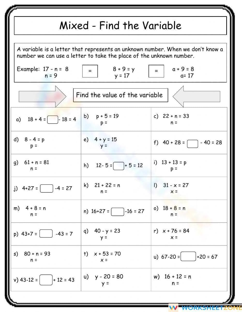 Mixed Algebra Review Worksheet for Practice - Page 1
