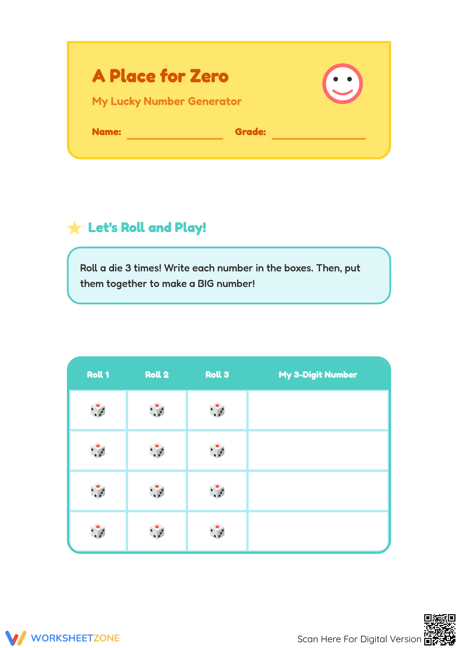 A Place for Zero: Essential 3-Digit Place Value Worksheet - Page 1