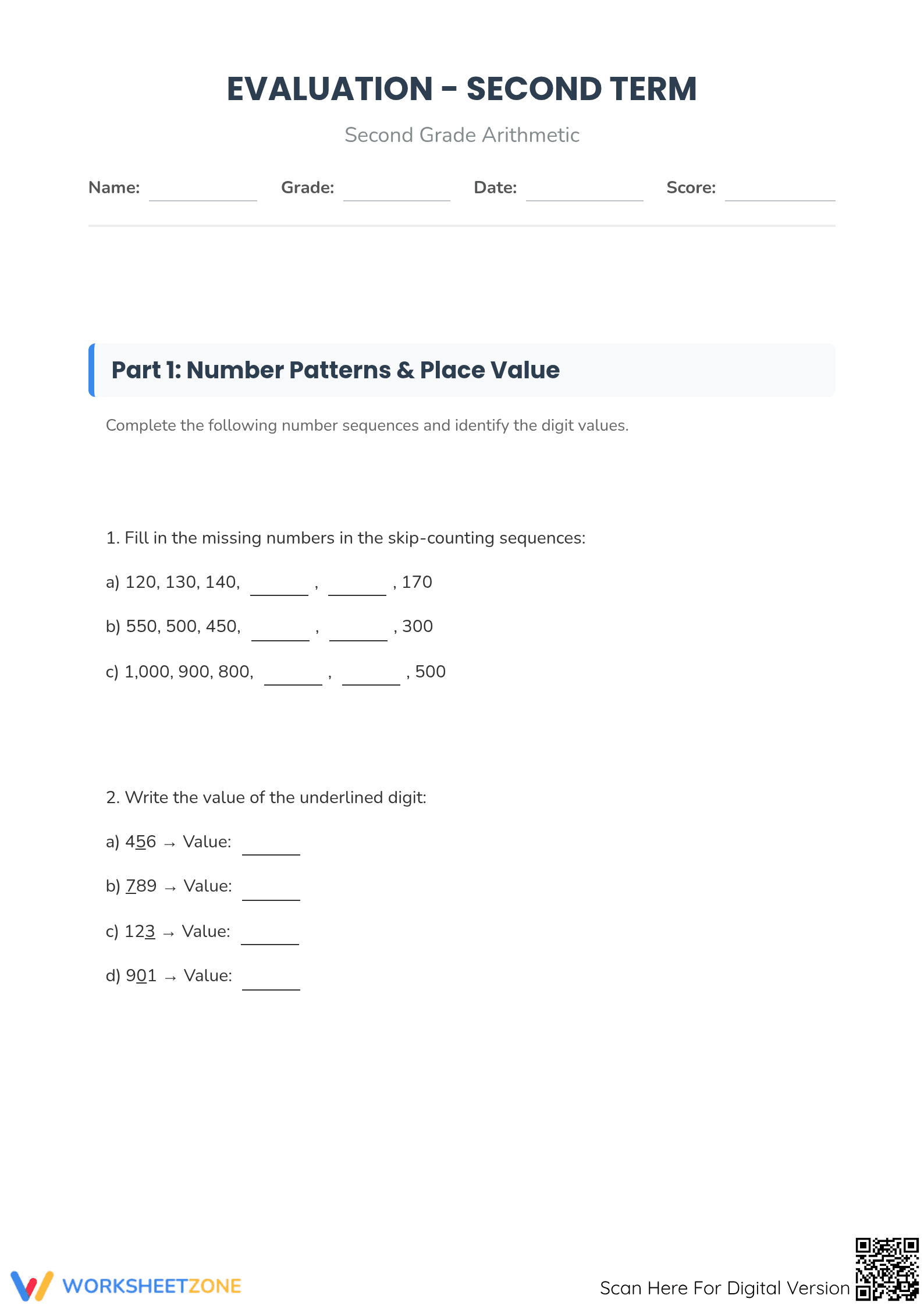 Essential Grade 2 Arithmetic Evaluation: 2.NBT.B.7 Aligned - Page 1