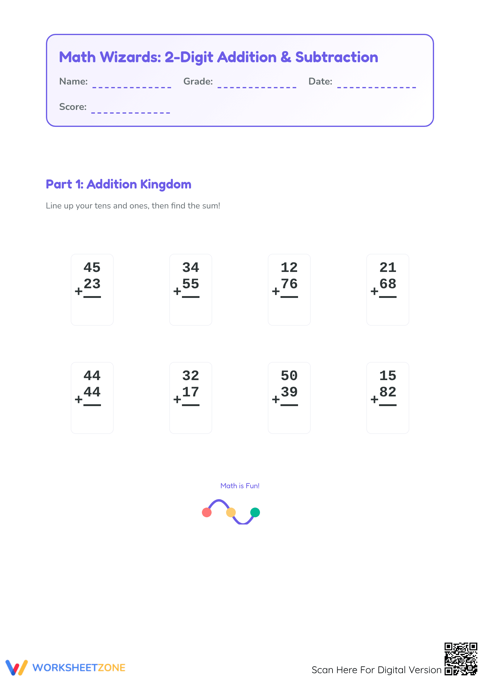 Essential 2-Digit Addition and Subtraction Worksheet for Grade 2 - Page 1