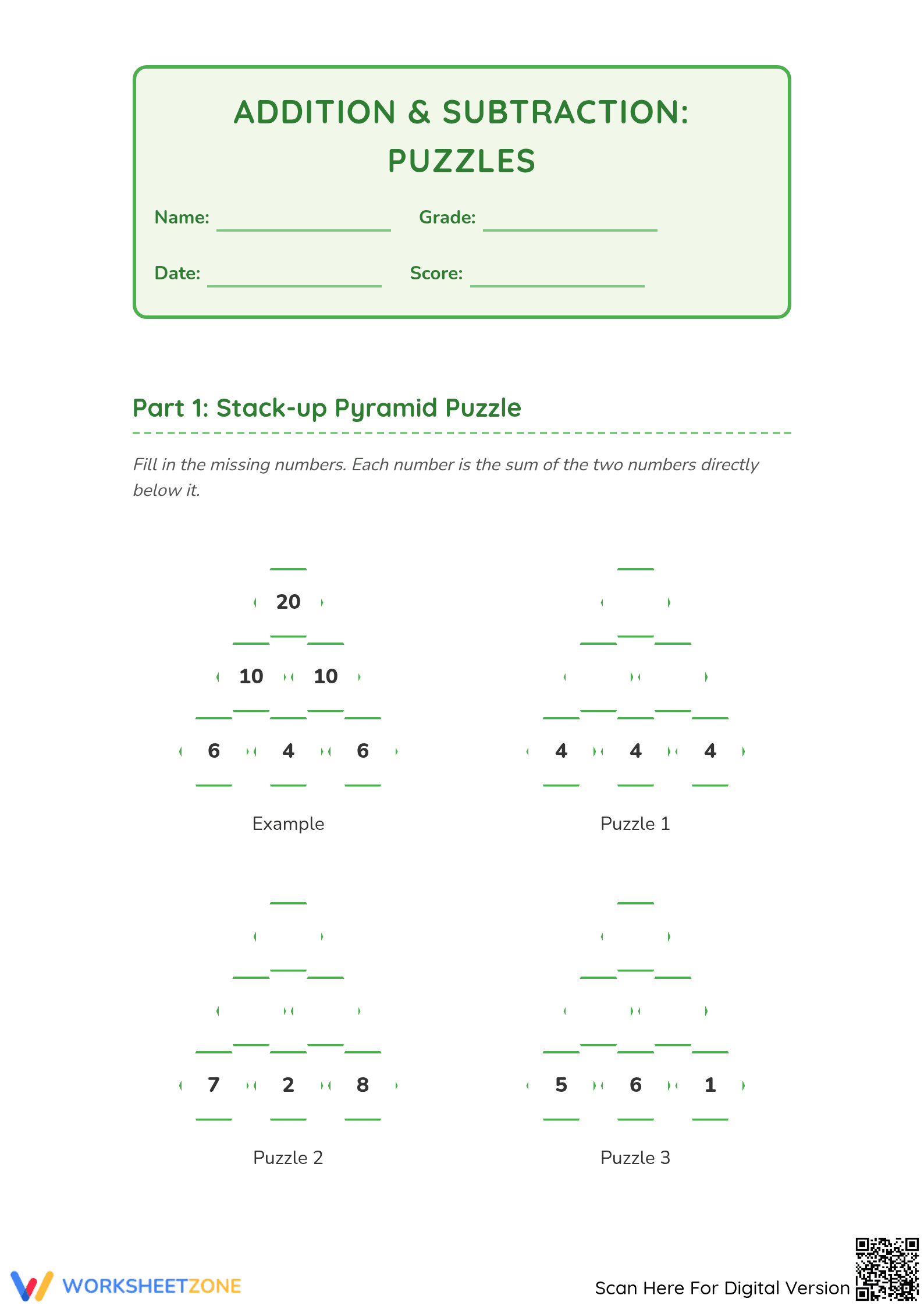 Essential Addition and Subtraction Puzzles | Grade 1-3 Math - Page 1
