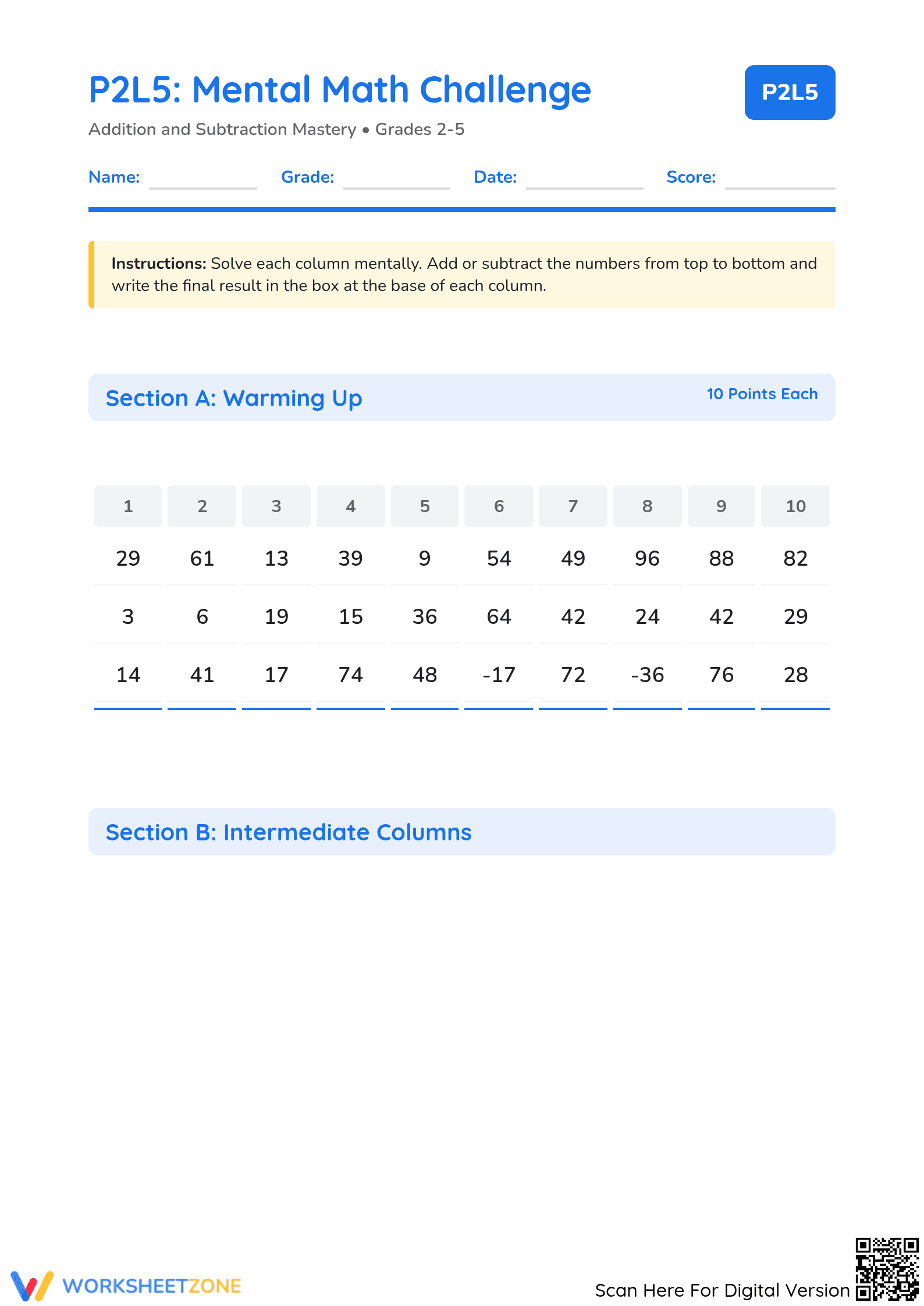 Essential Mental Math Challenge | Grades 2-5 Math Practice - Page 1