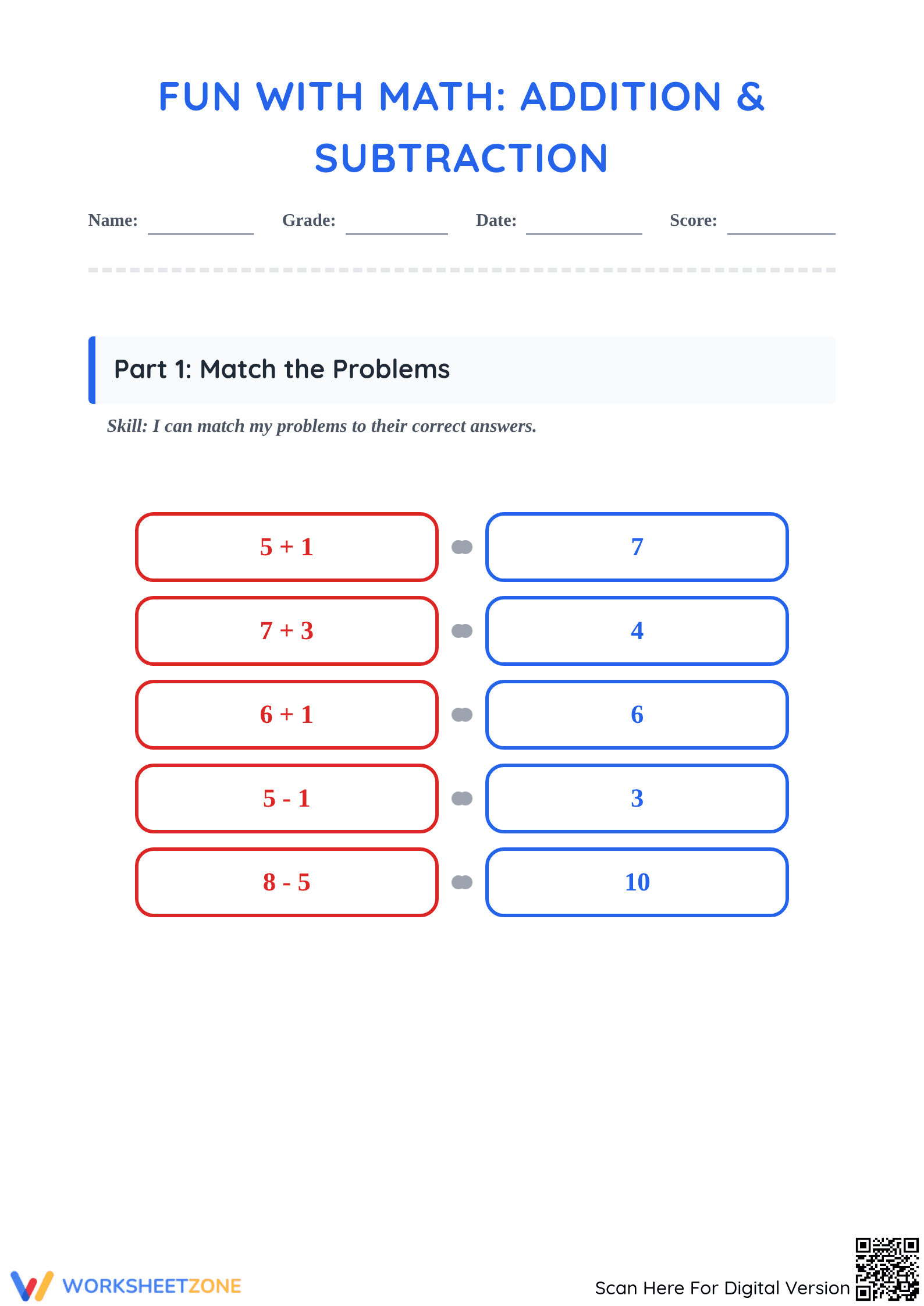 Essential Addition and Subtraction Activity — Grade 1 & 2 - Page 1