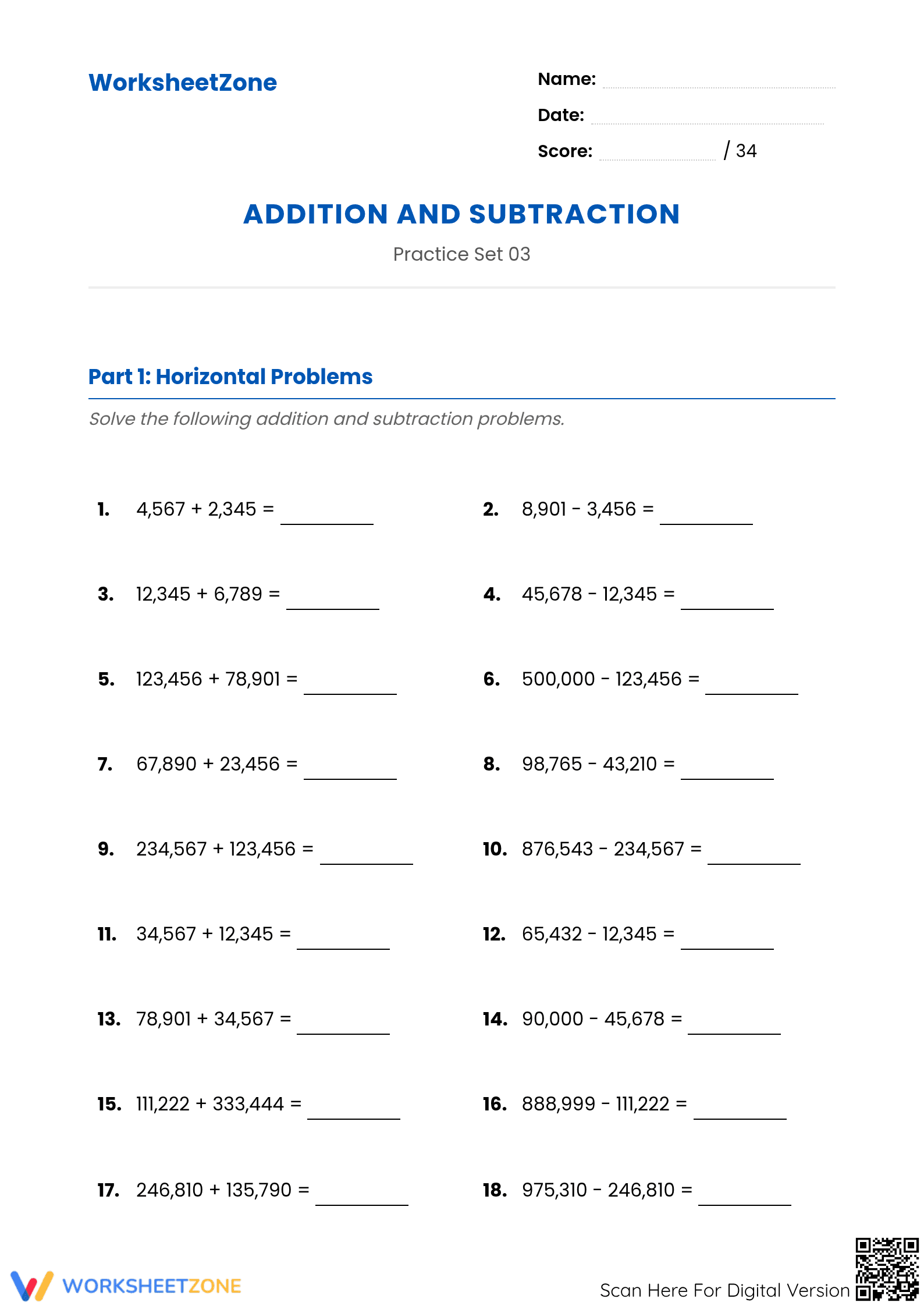 Essential Grade 5 Addition & Subtraction Practice Worksheet - Page 1