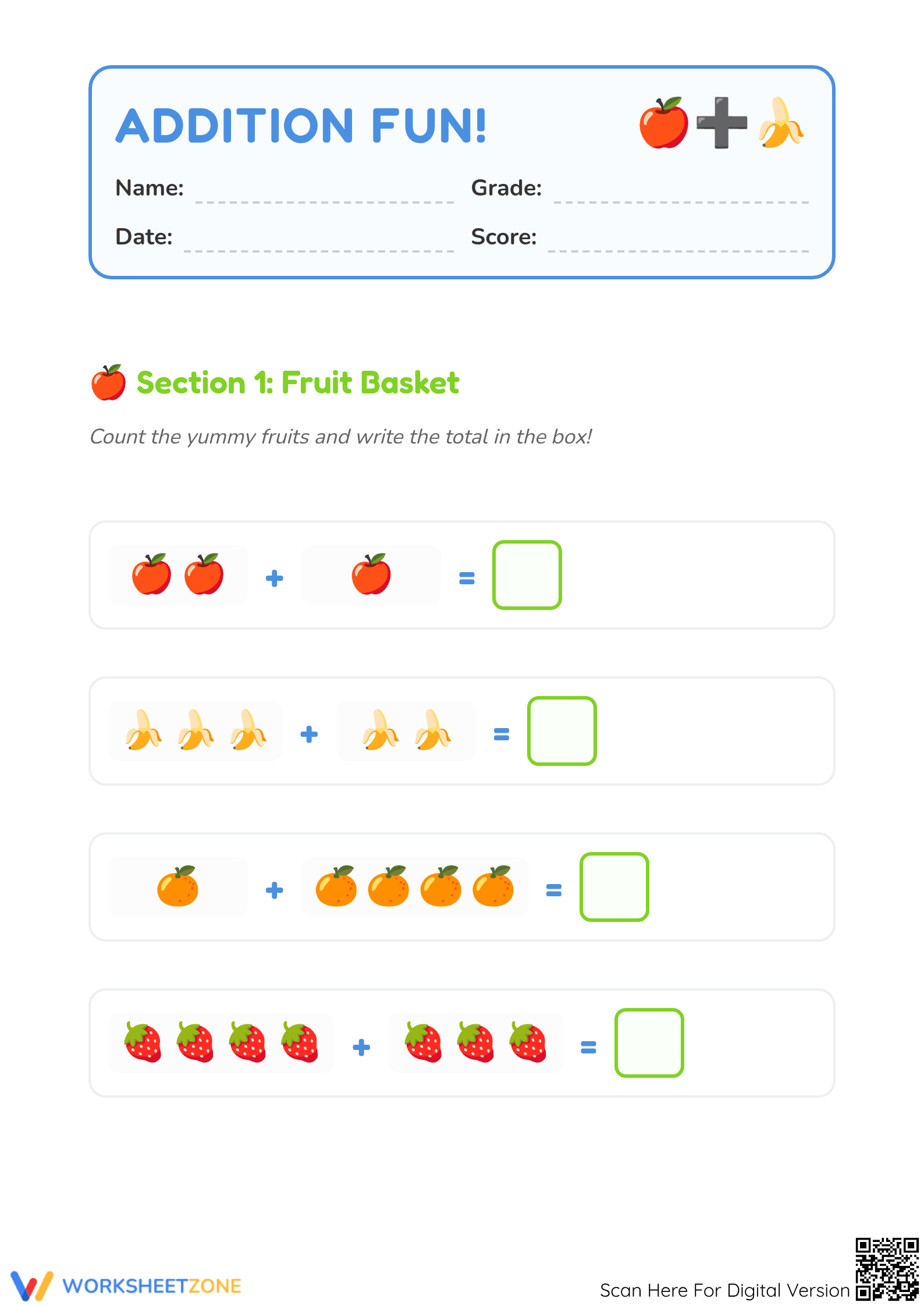 Essential Addition Fun Worksheet | Kindergarten Math - Page 1