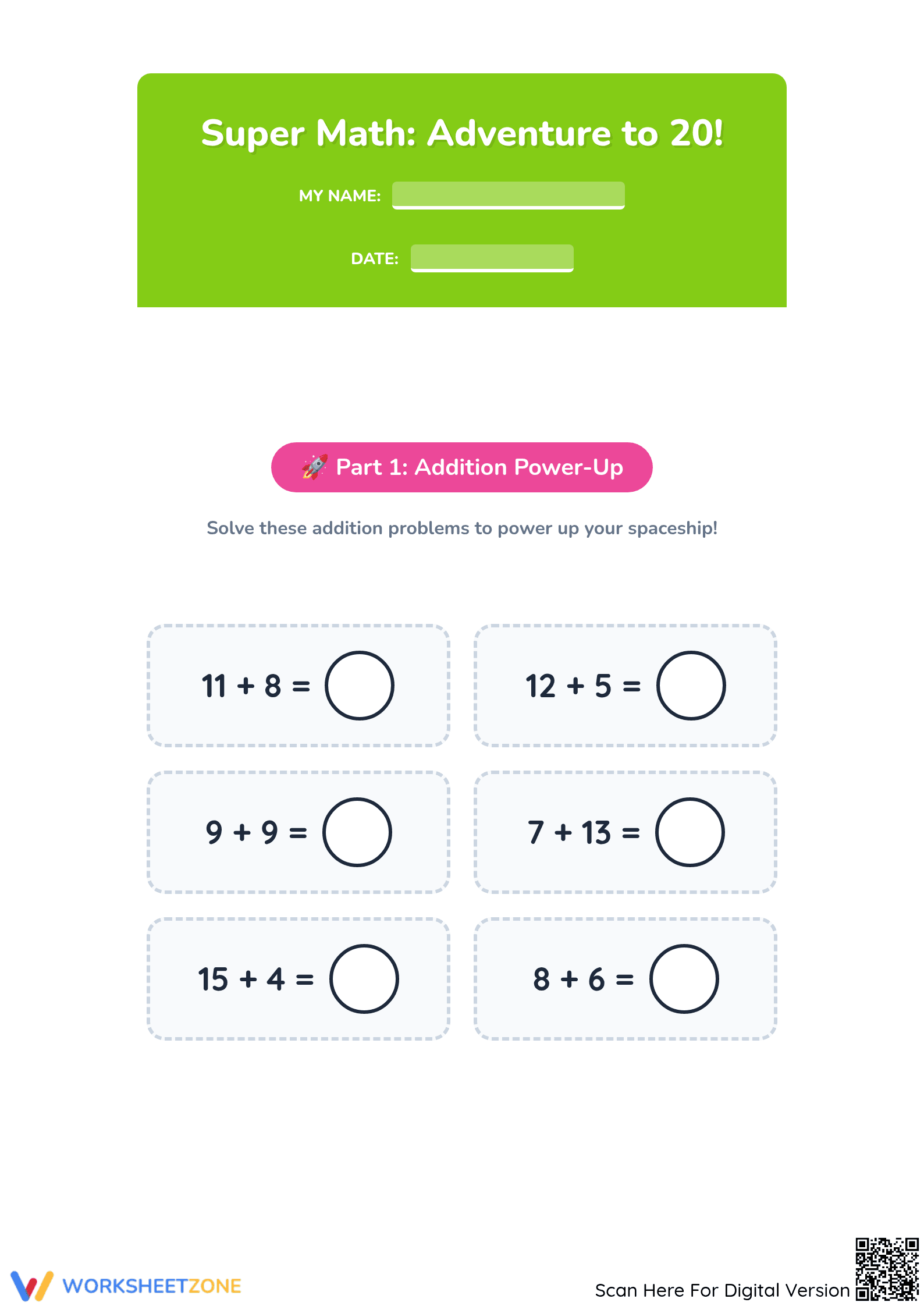 Essential Addition and Subtraction to 20 Exit Ticket - Page 1