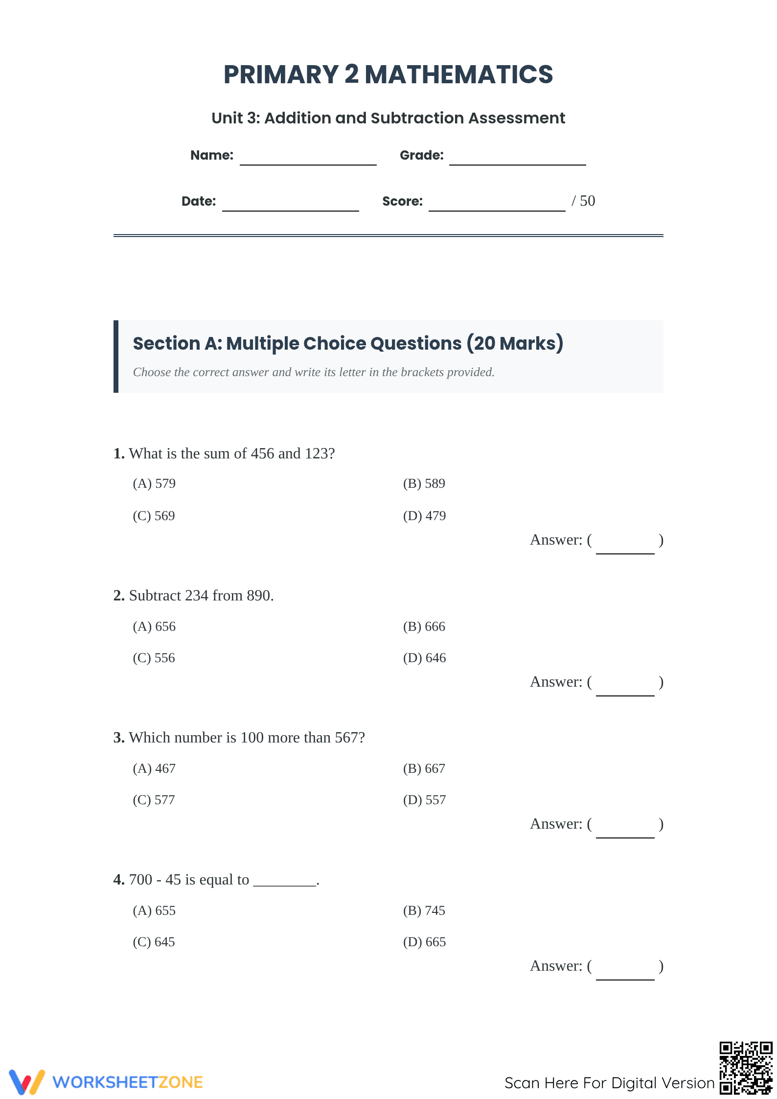 Essential 3-Digit Addition 2.NBT.B.7 Worksheet — Grade 2 - Page 1