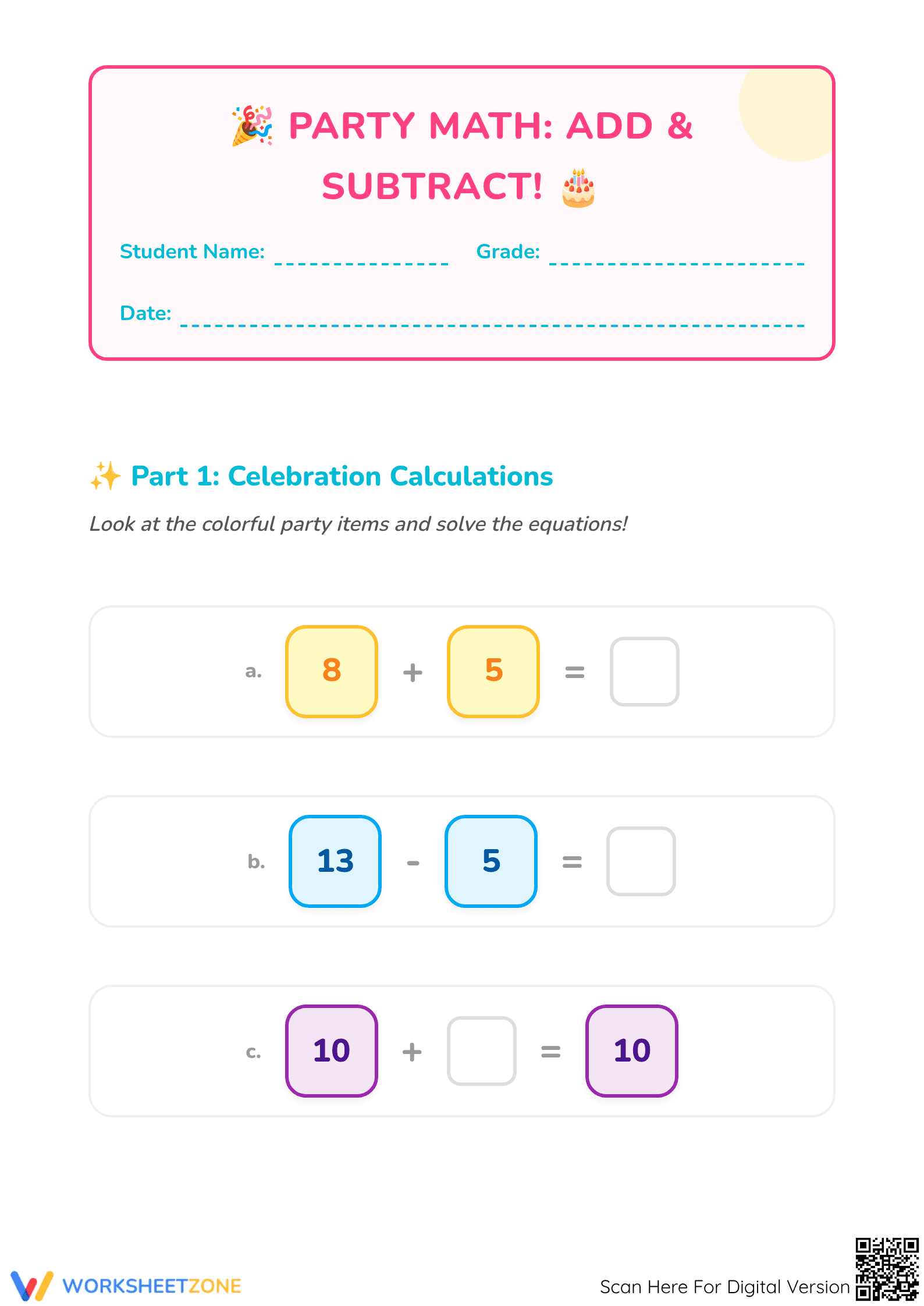 Mixed Addition and Subtraction Worksheet | Grade 1 Ready - Page 1