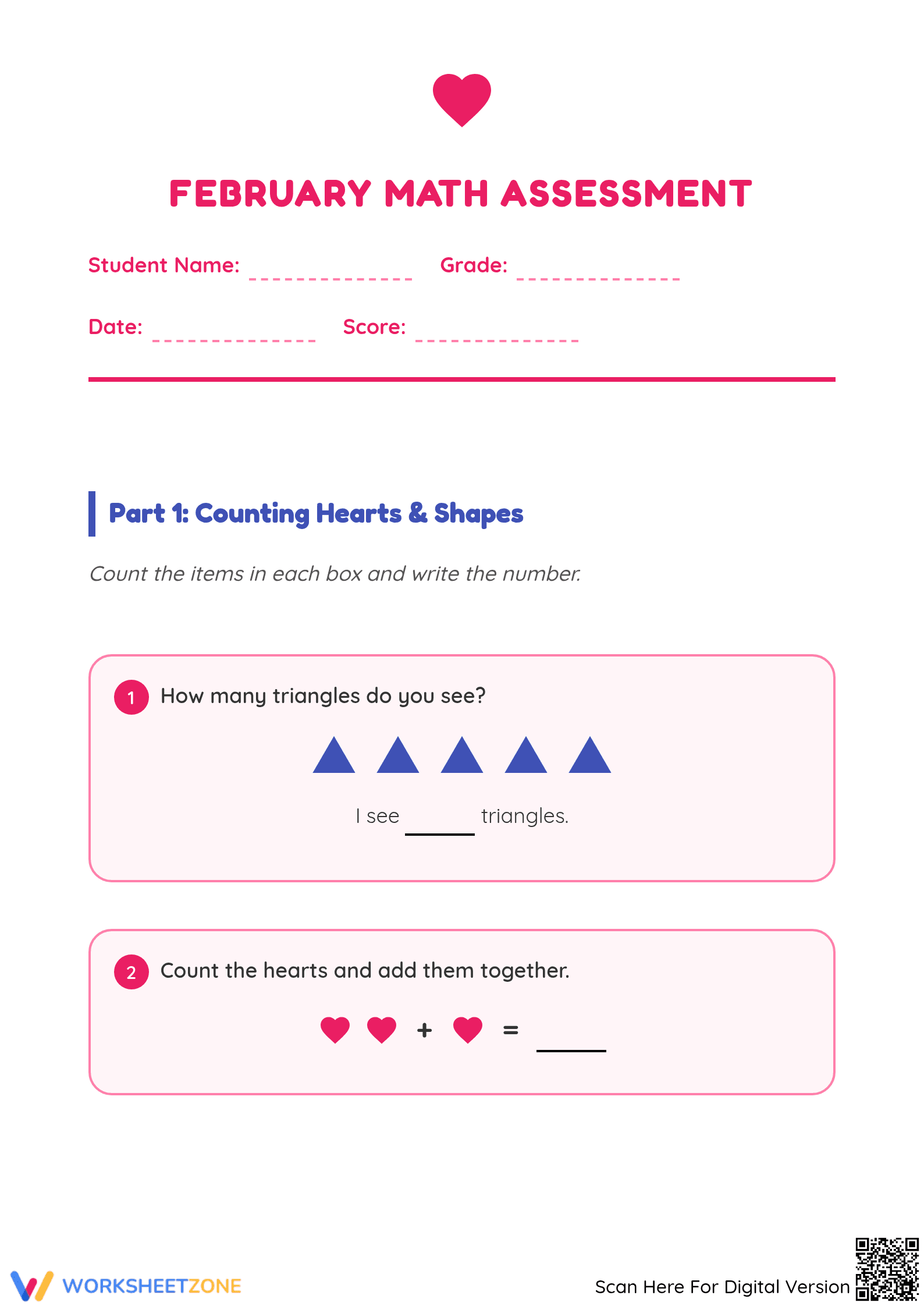 Essential K.OA.A.1 Math Assessment — Grade K-1 - Page 1