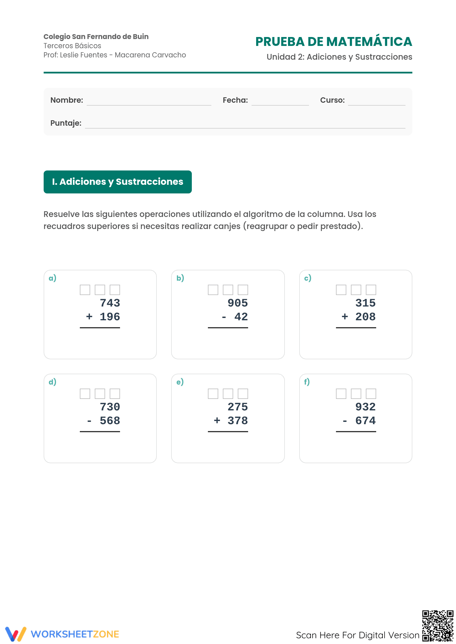 Complete 3-Digit Operations Test | Grade 3 Aligned Math - Page 1