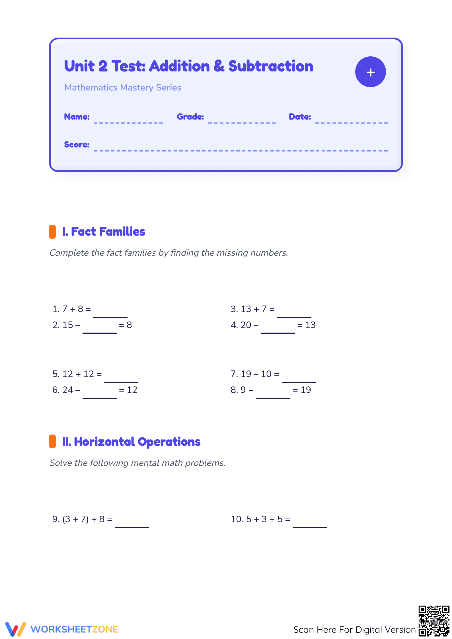 CCSS 3.NBT.A.2 Unit Test: Addition & Subtraction | Essential - Page 1