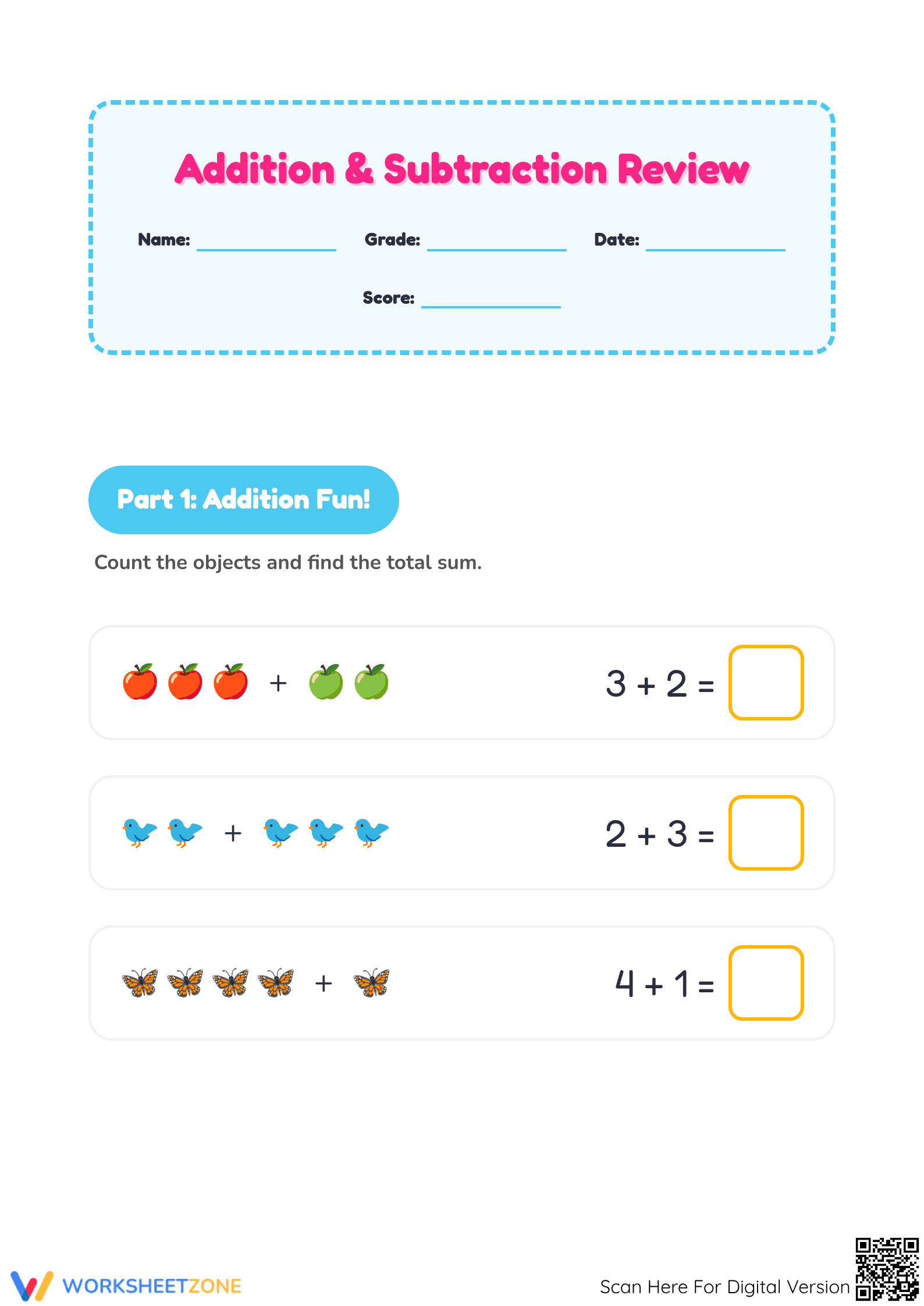 Printable Addition and Subtraction Review | Grade 1 Math - Page 1