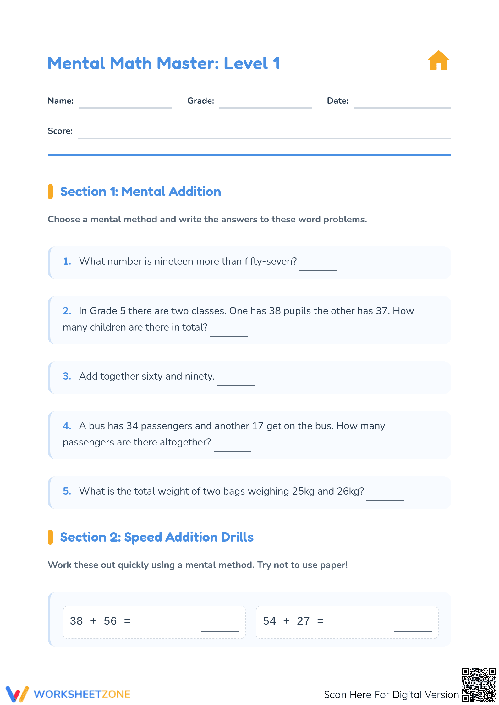 Essential Mental Math Master Worksheet | Grade 3-4 Ready - Page 1