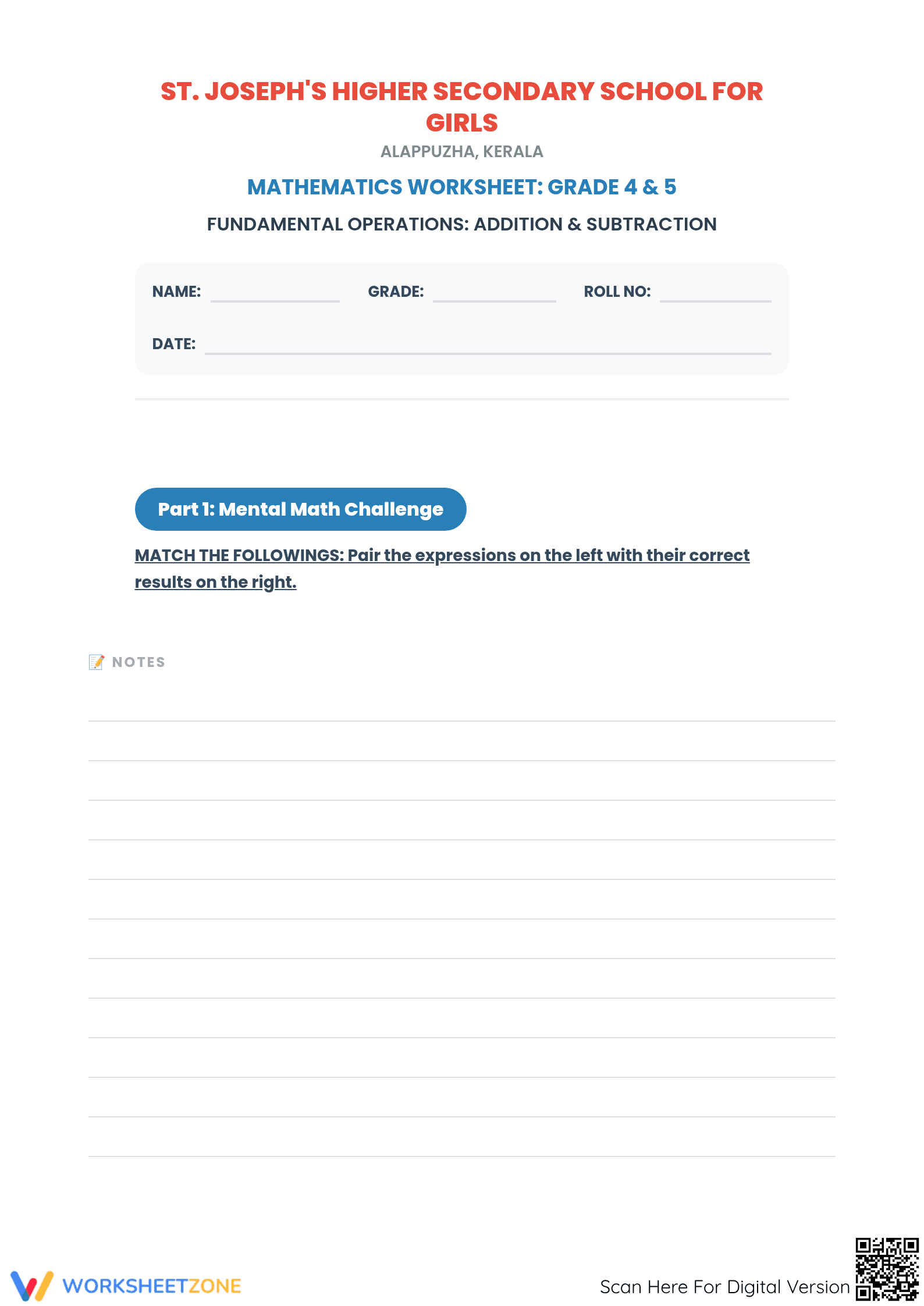 Essential Addition and Subtraction Worksheet | Grade 4-6 - Page 1