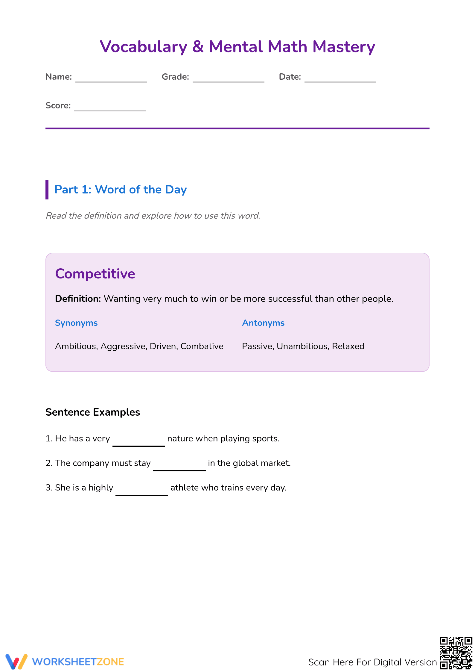 Printable Addition and Subtraction Mastery | Grades 2-4 - Page 1