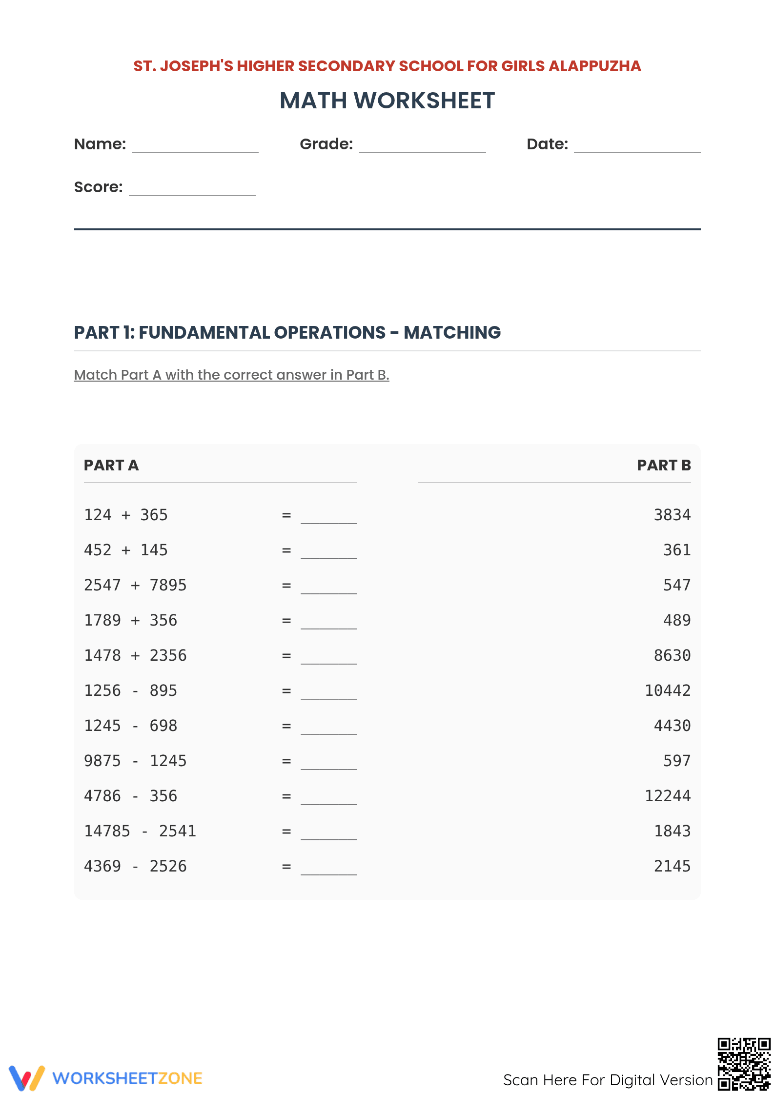 Grade 5 Fundamental Operations — Printable No-Prep Worksheet - Page 1