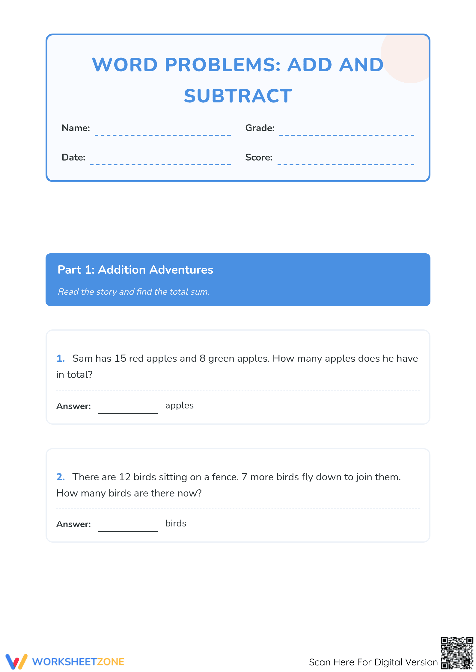 Essential Word Problems Worksheet | Grade 2 Math Ready - Page 1