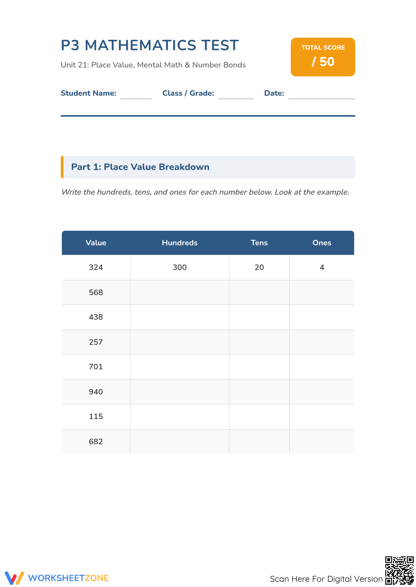 Essential 2.NBT.B.8 Place Value & Mental Math Worksheet - Page 1
