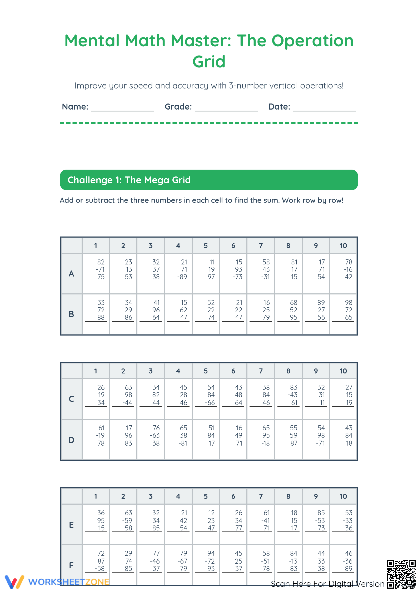 Essential Mental Math Mastery Worksheet | Grades 3-5 - Page 1