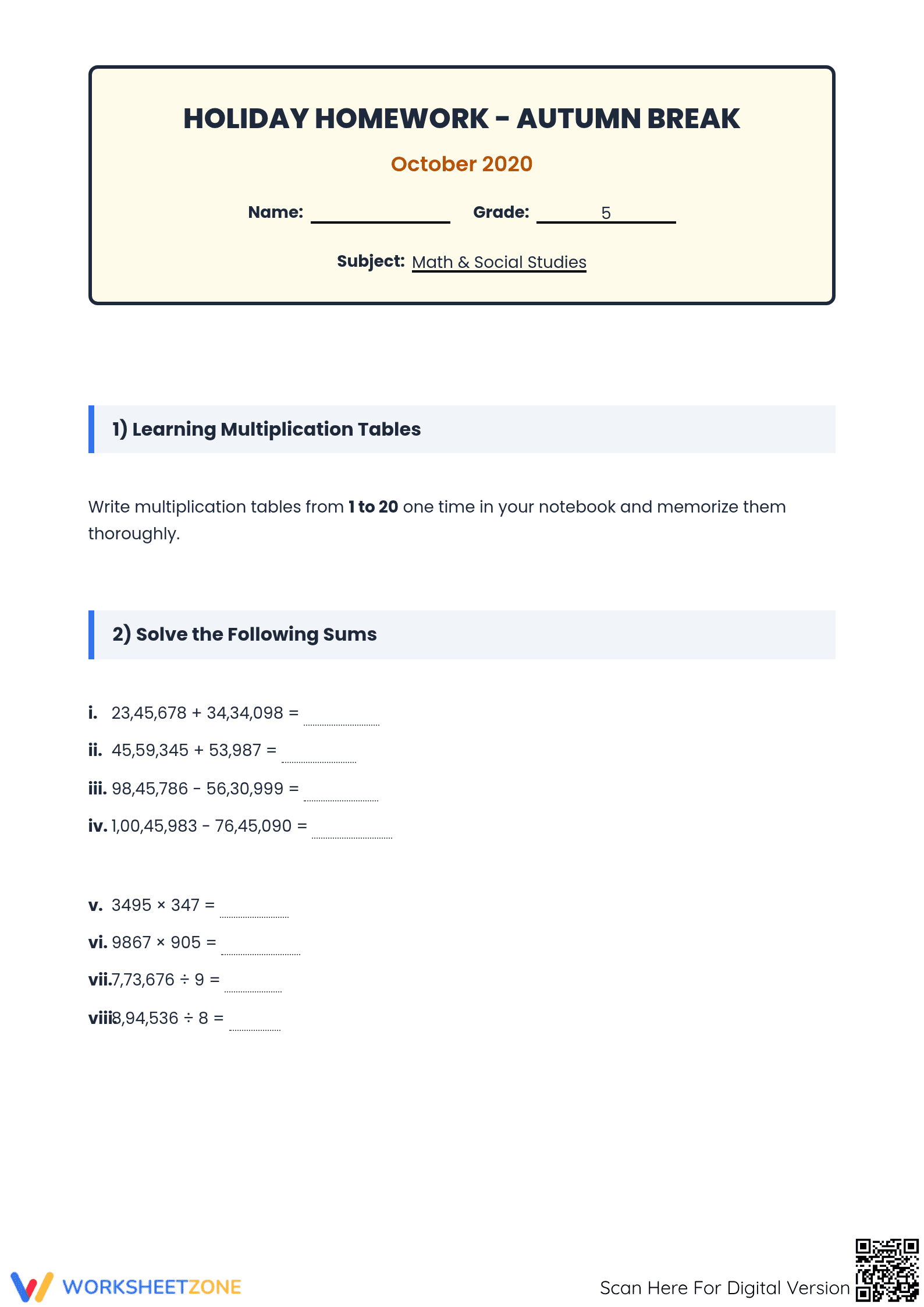 Essential Grade 5 Math Holiday Homework Review - Page 1