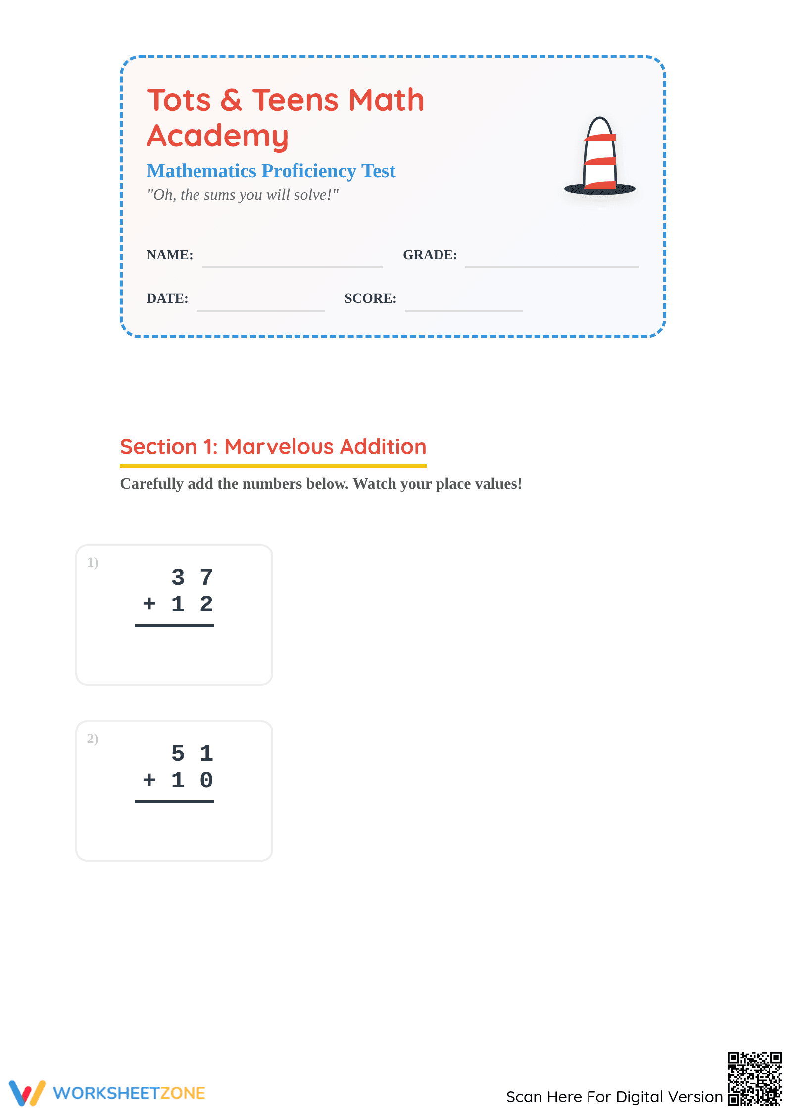 Printable Grade 2 Math Proficiency Test | Essential Skills - Page 1