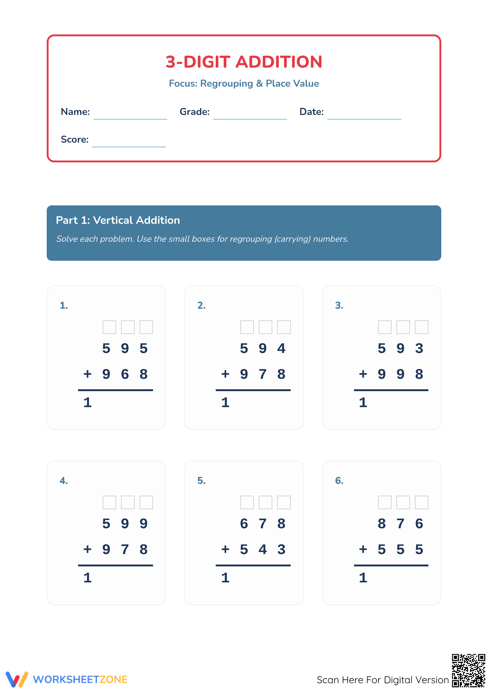 Essential 3-Digit Addition with Regrouping | Grade 3 Math - Page 1
