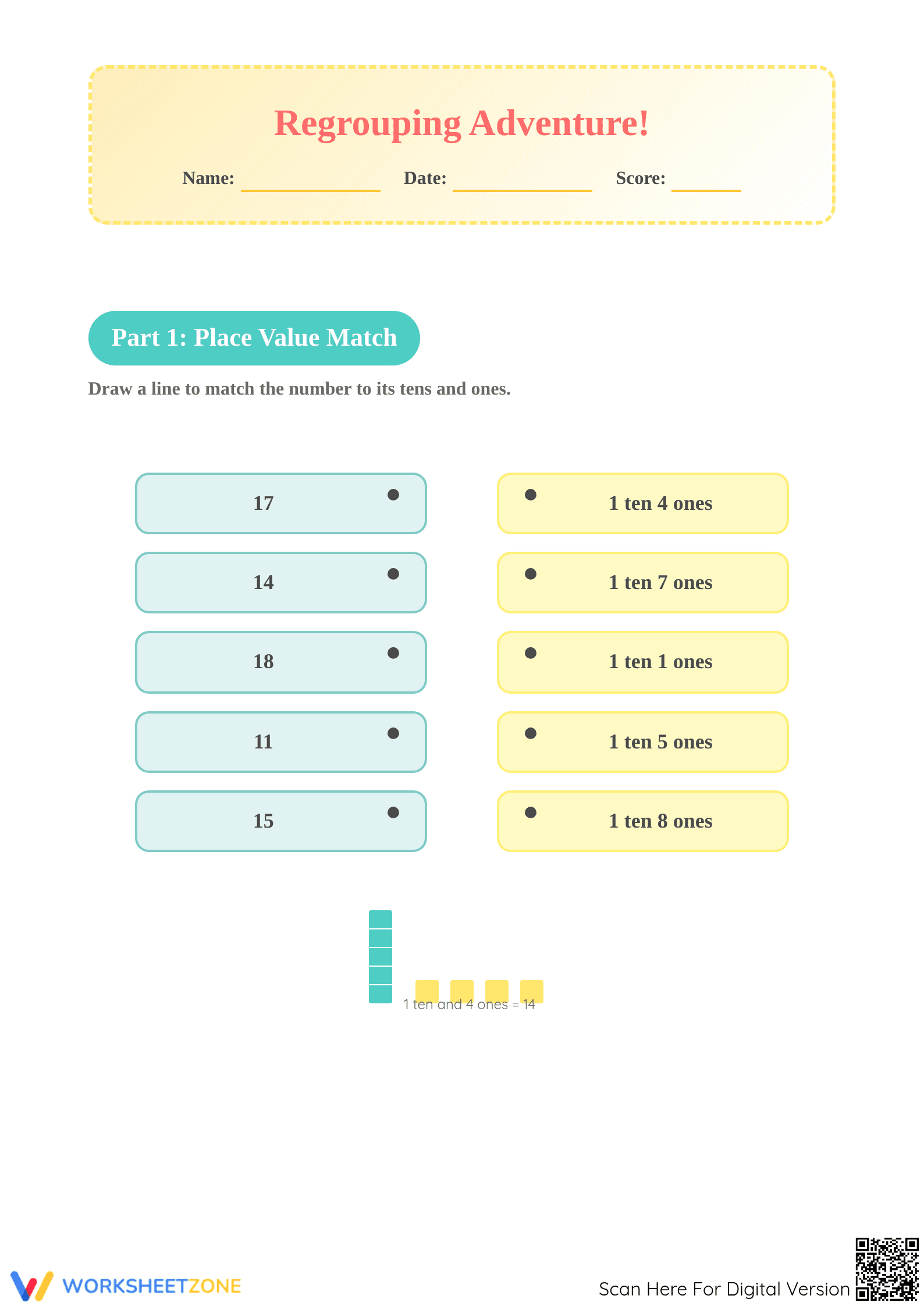 Essential Grade 1 Addition with Regrouping Worksheet - Page 1