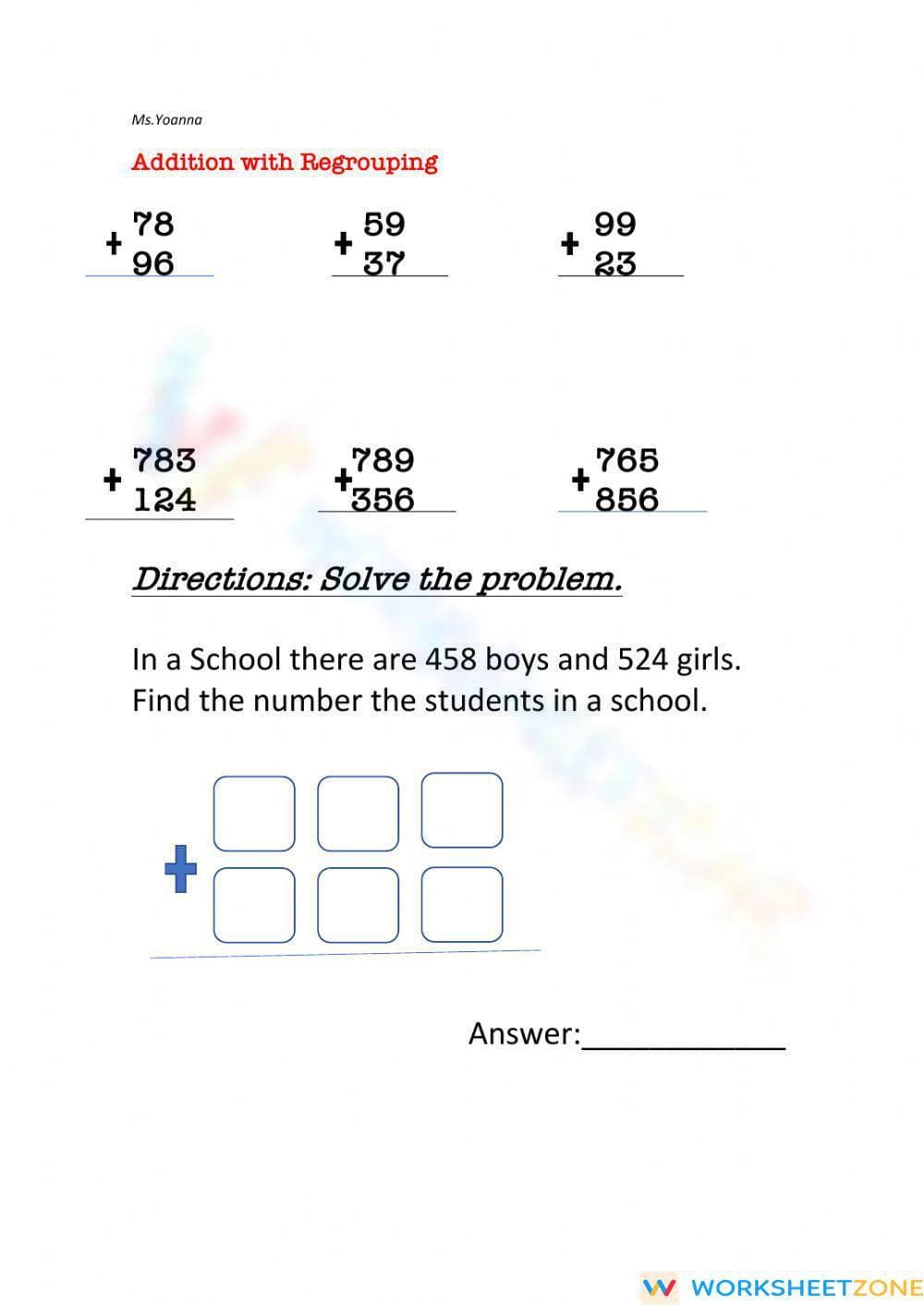 Addition with Regrouping - Page 1