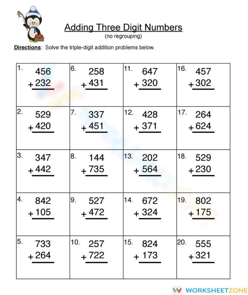 Addition Without Regrouping Practice Worksheet - Page 1