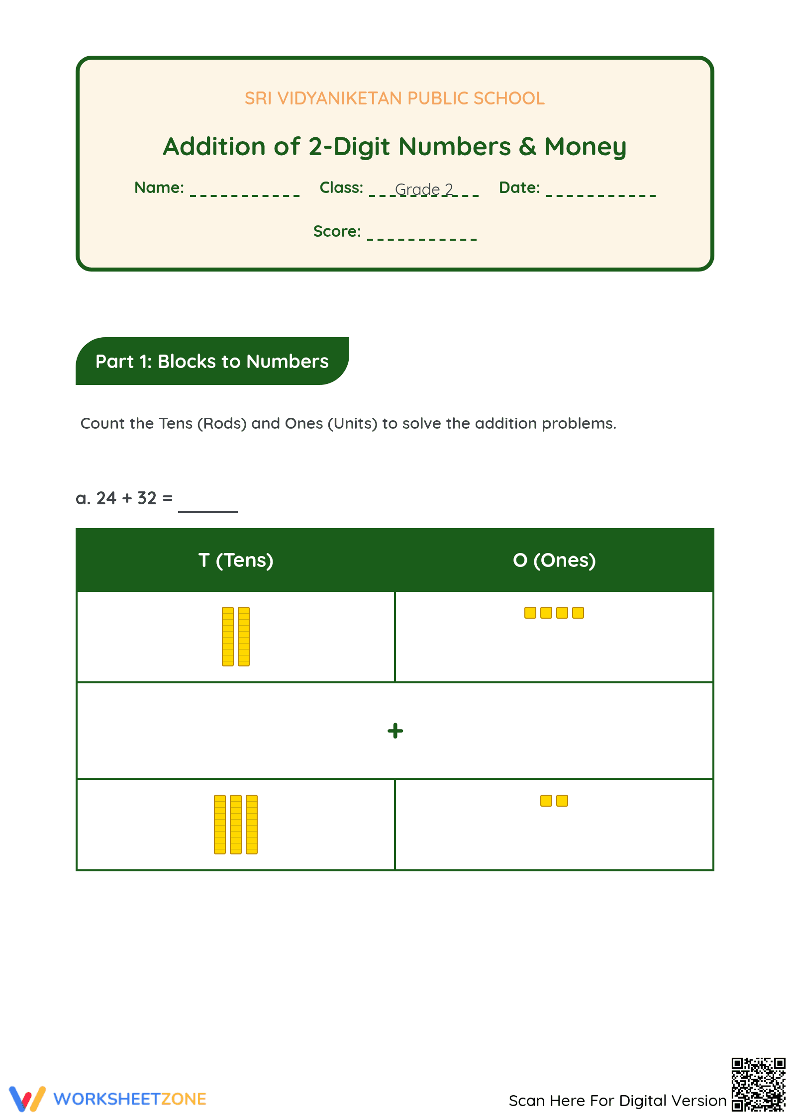 Essential 2-Digit Addition Worksheet | Grade 2 Math - Page 1