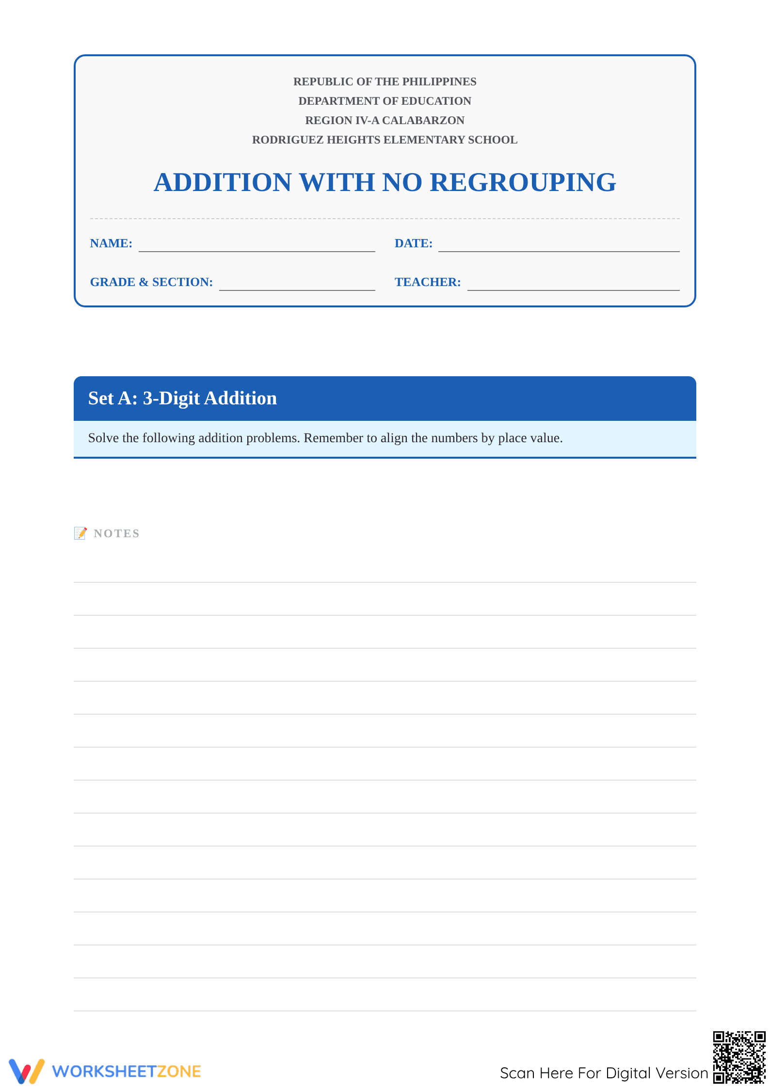 Essential 3-Digit Addition Without Regrouping | Grade 2-3 - Page 1
