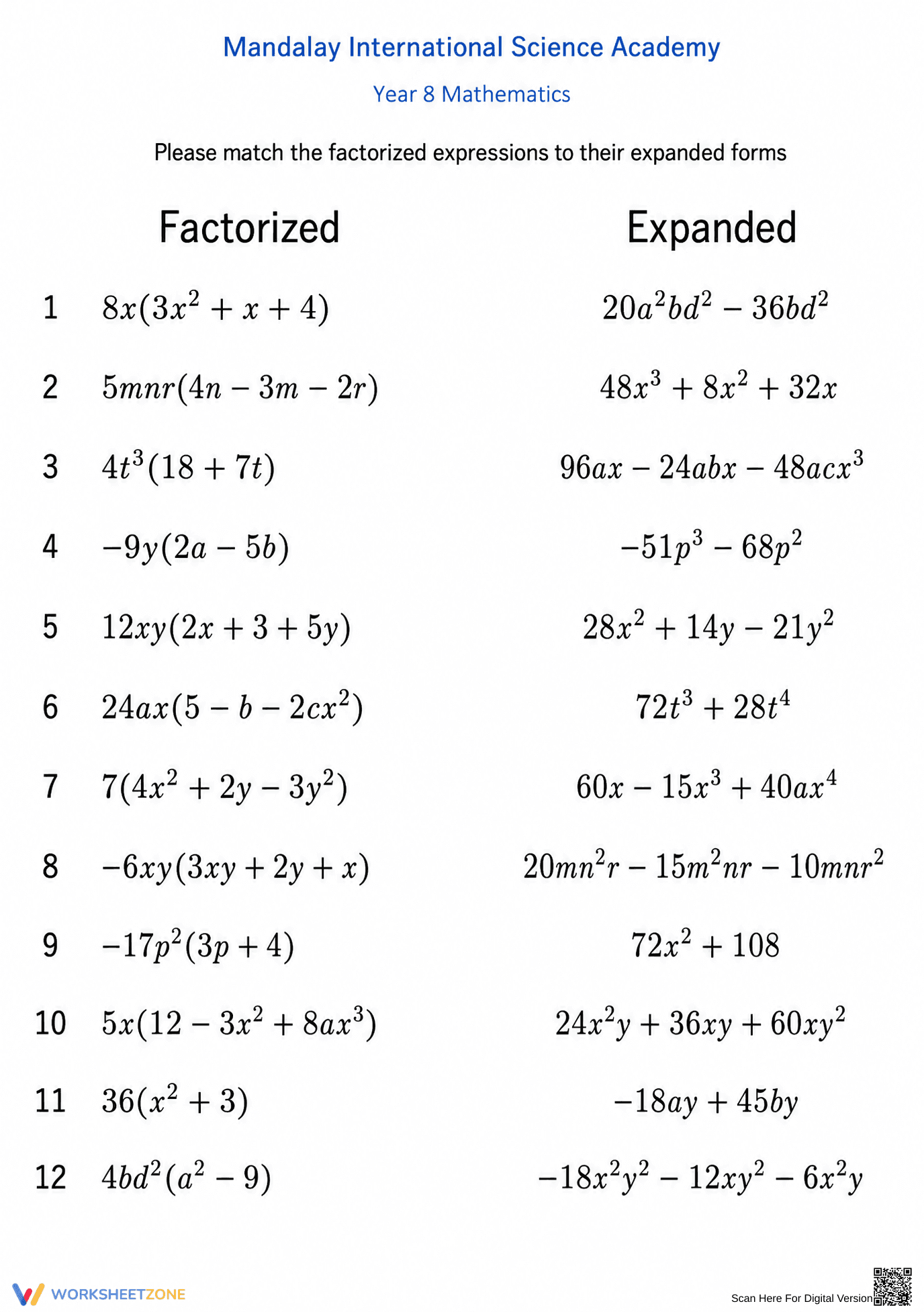 Essential Algebra: Factorizing & Expanding Brackets - Page 1