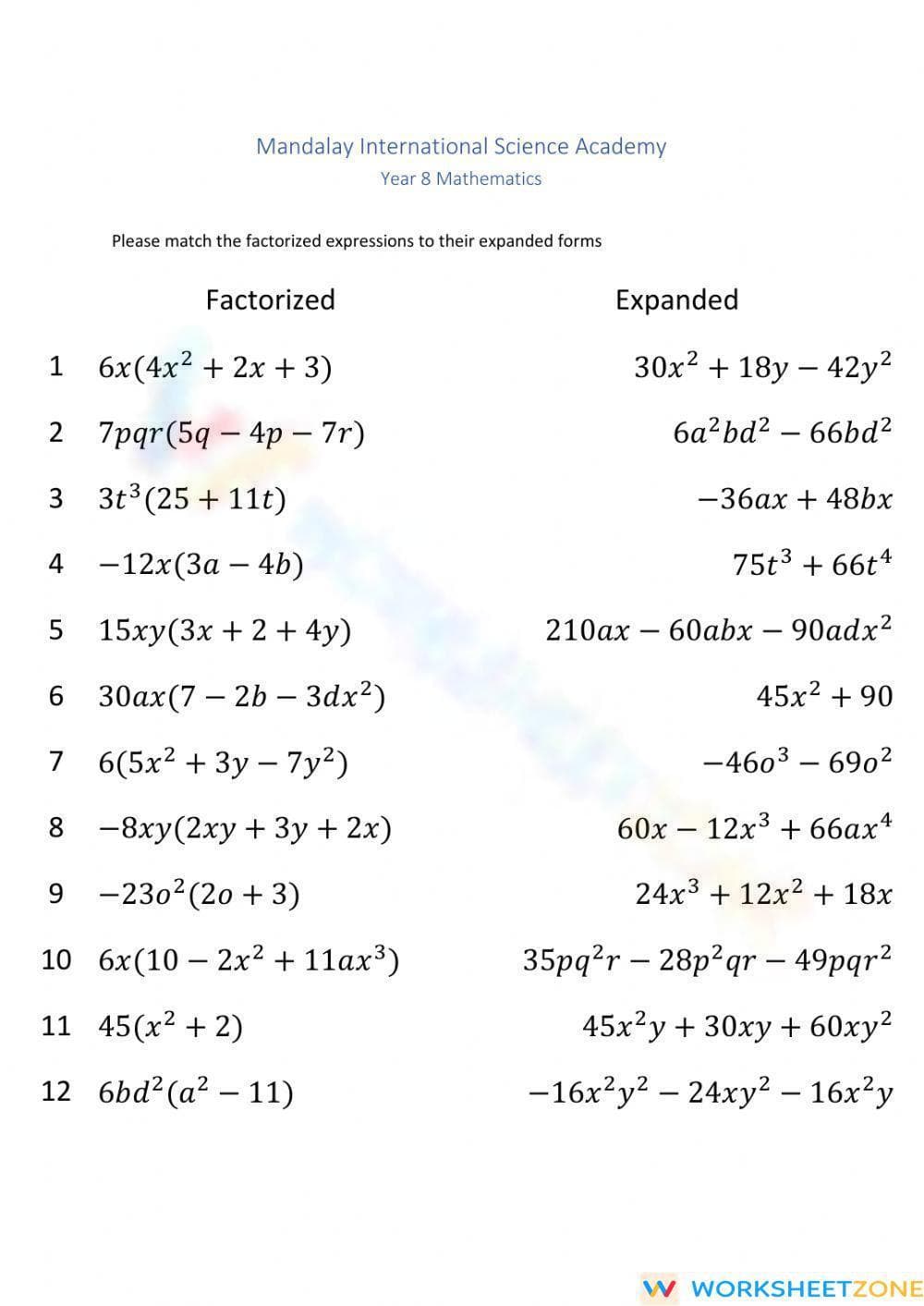 Algebra: Factorizing & Expanding Brackets - Page 1