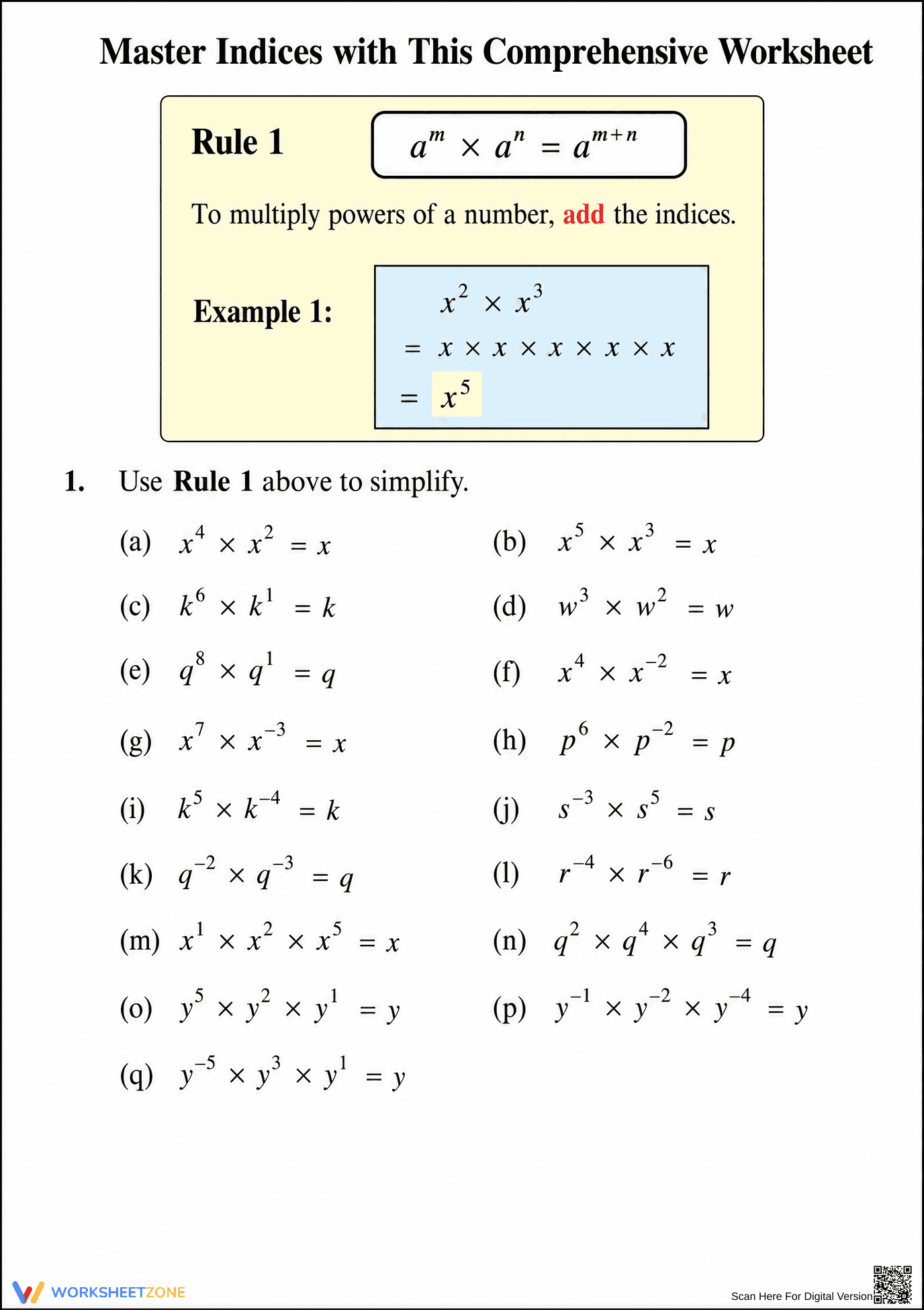 Grade 8 Multiplying Exponents — Printable No-Prep Worksheet - Page 1