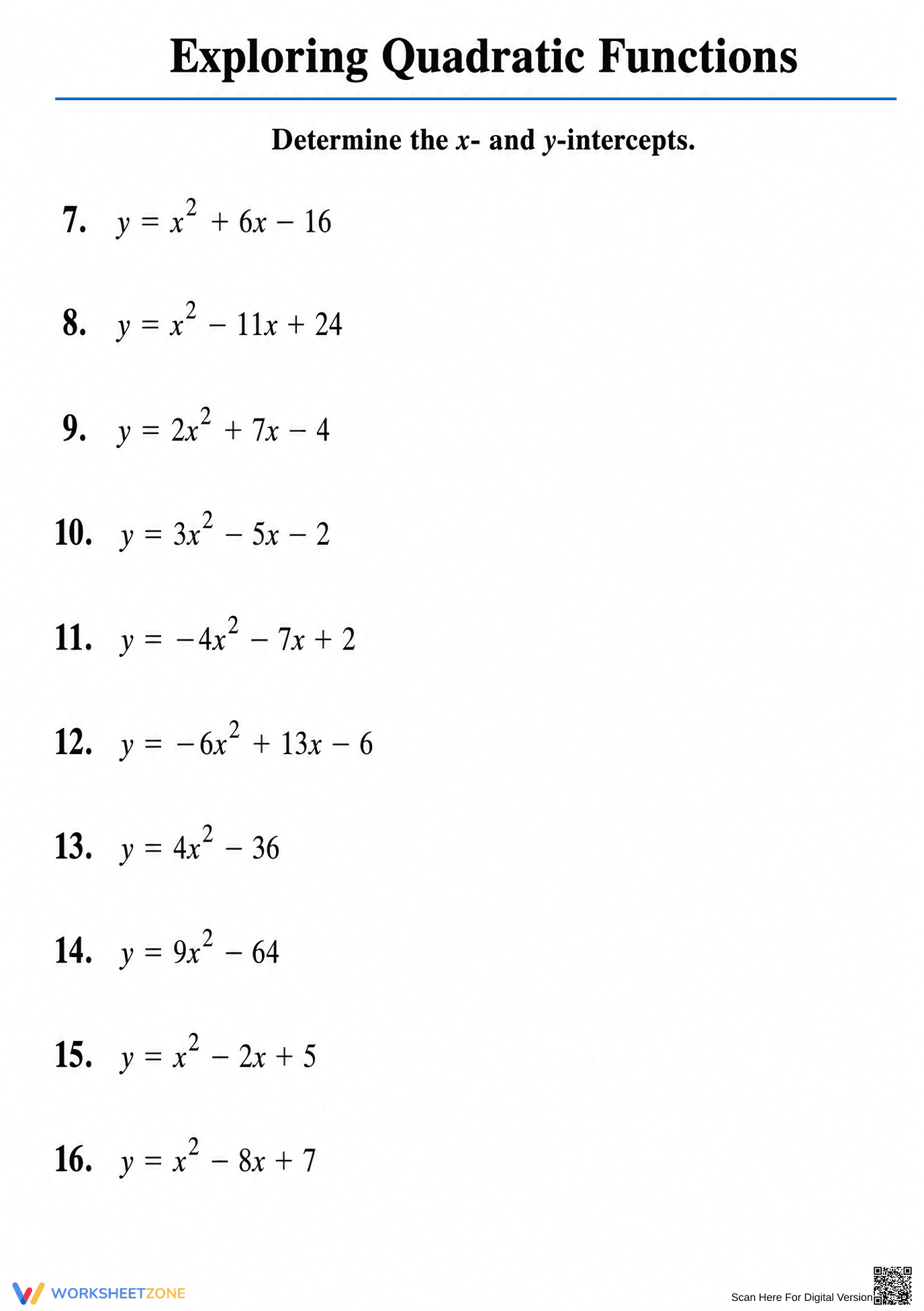 Exploring Quadratic Intercepts | Essential Grade 9 Math - Page 1