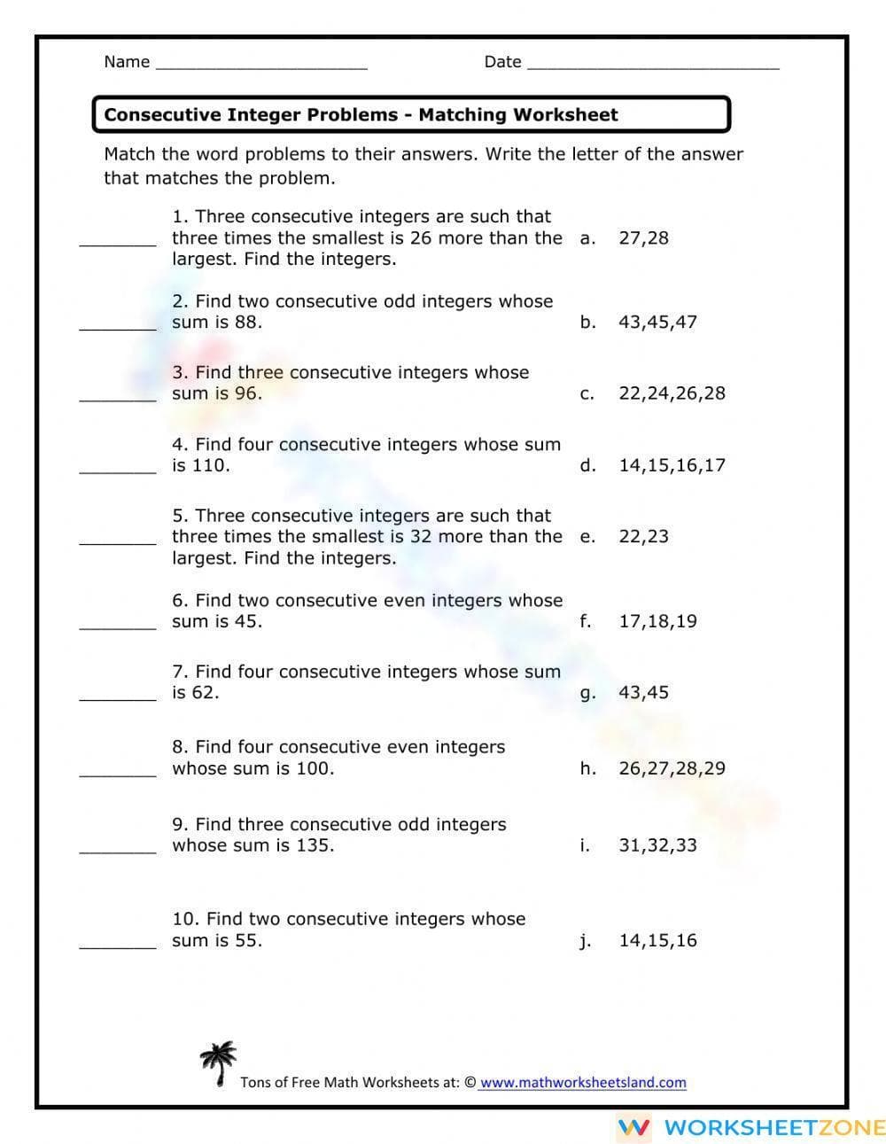 Problems with Consecutive Integers - Page 1