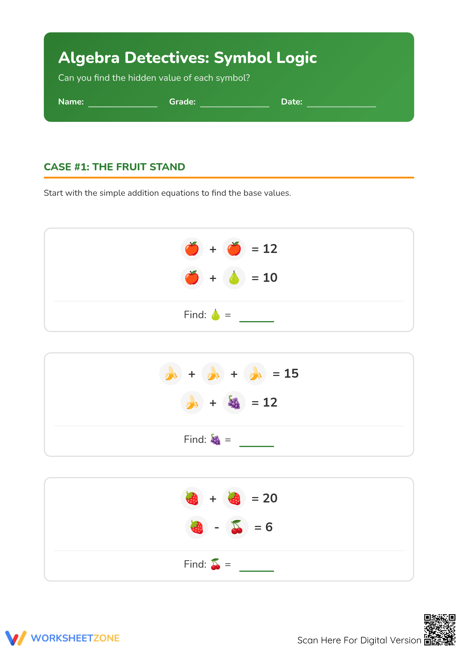 Algebra Symbol Logic Worksheet | Grade 6 Essential - Page 1