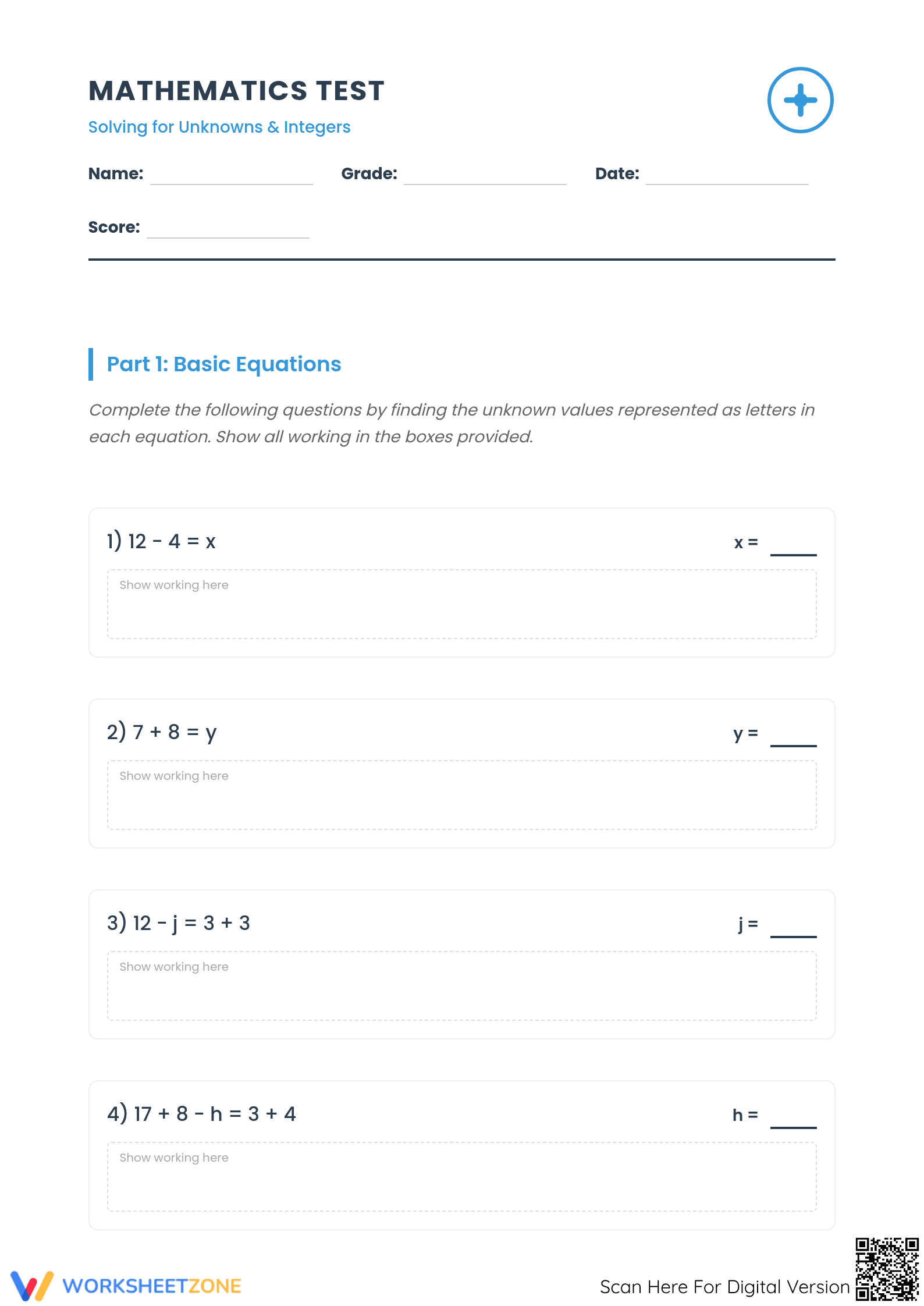 7.EE.B.4 Worksheet: Algebra & Integers — Grade 7 Ready - Page 1