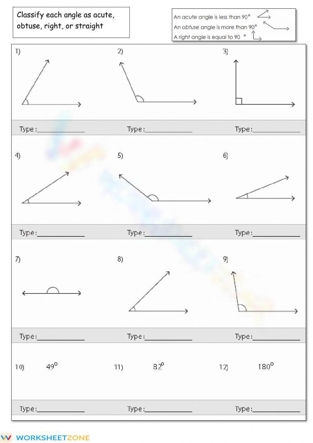 Classifying Angles Worksheet - Page 1