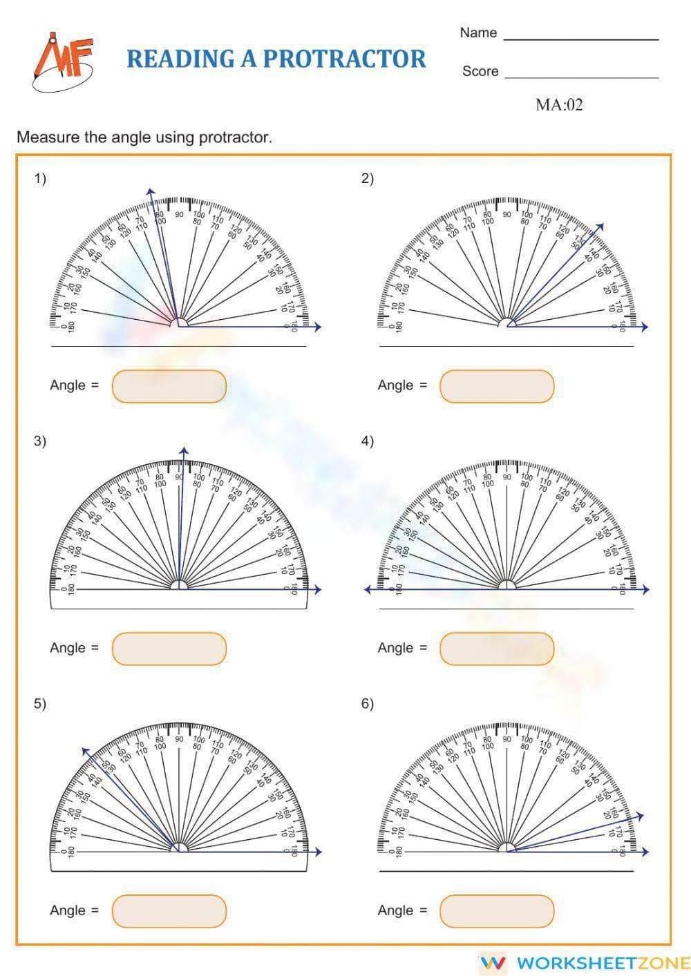 Measuring Angles using a protractor - Page 1
