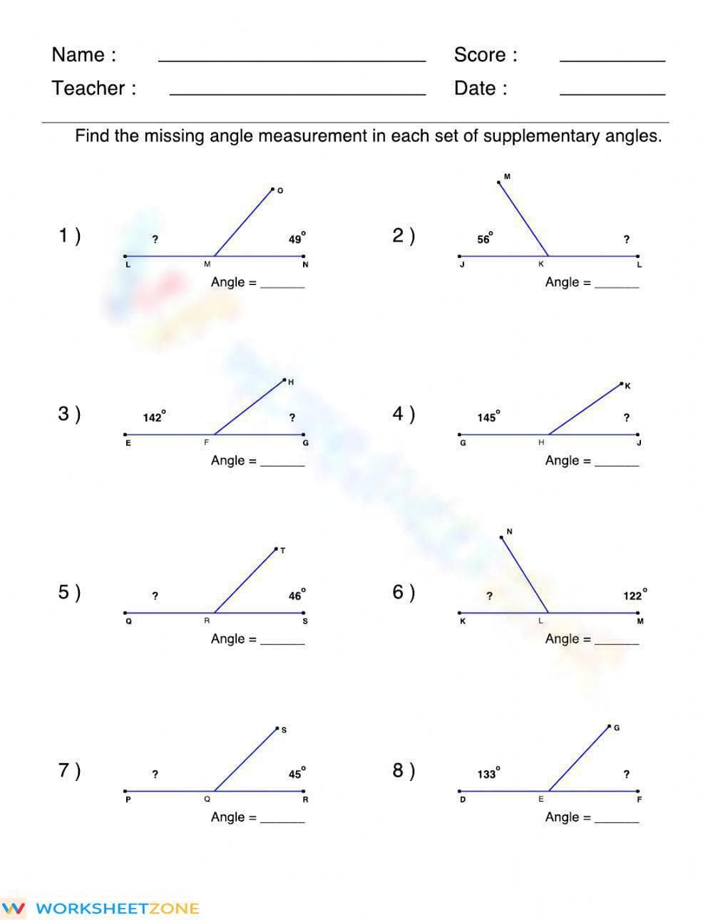 Supplementary angles - Page 1
